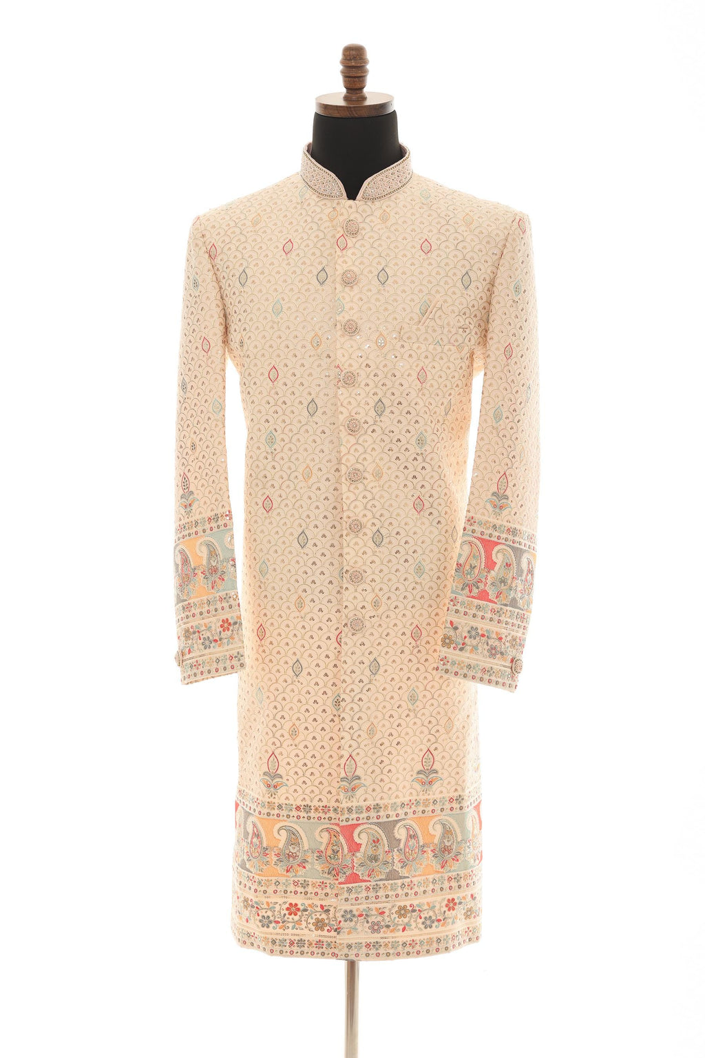 Peach Embroidered Sherwani for Men