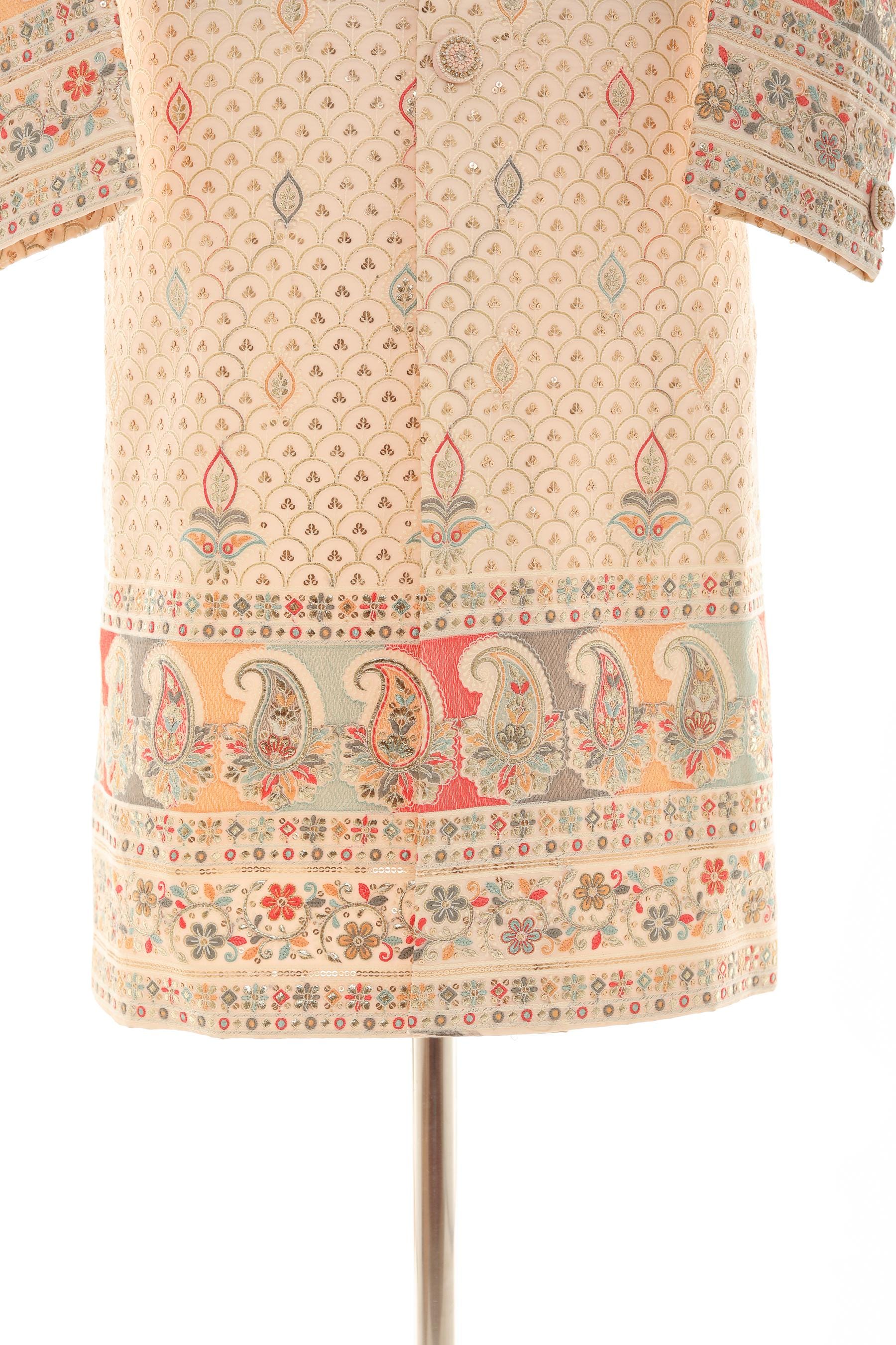 Peach Embroidered Sherwani for Men
