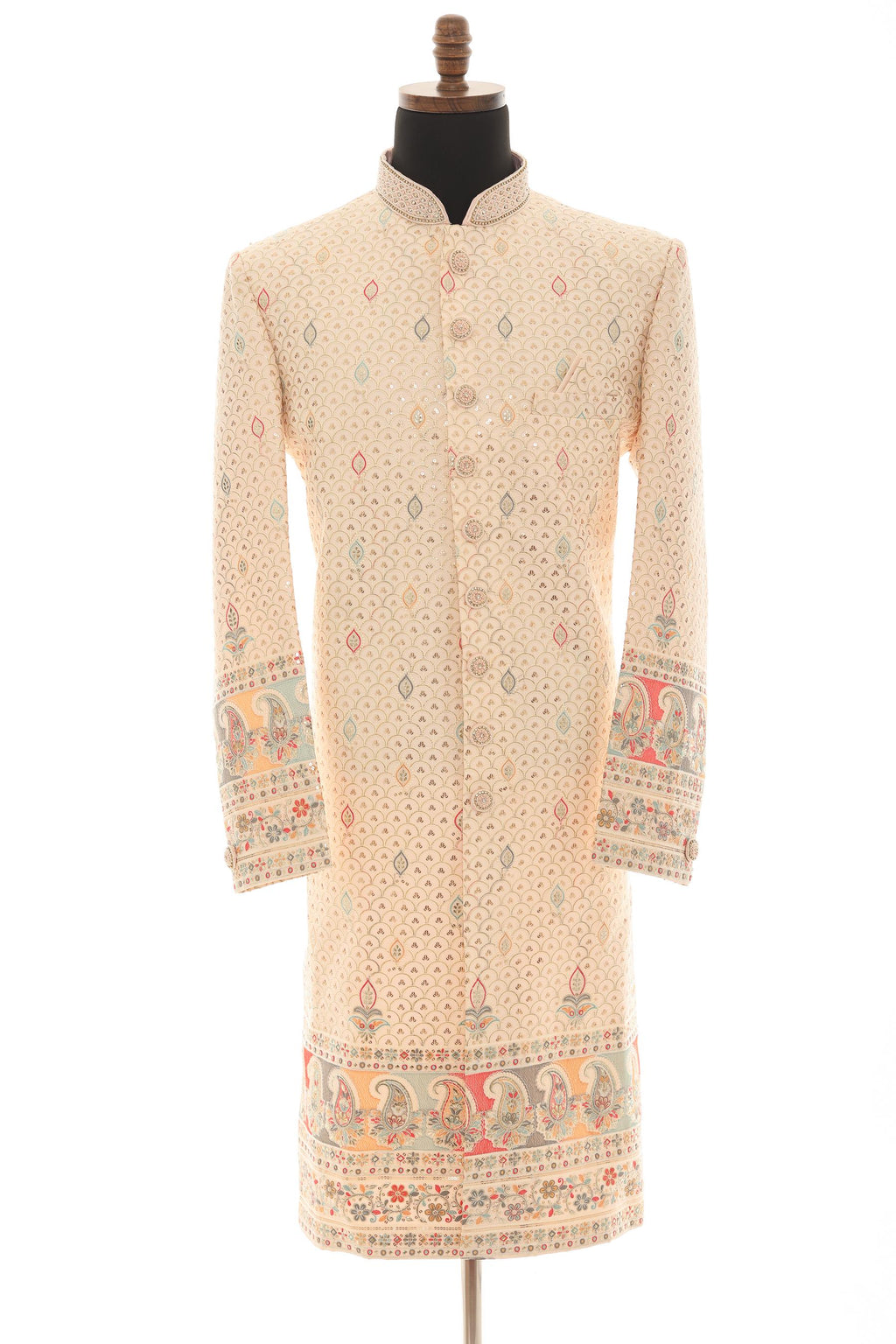 Peach Embroidered Sherwani for Men