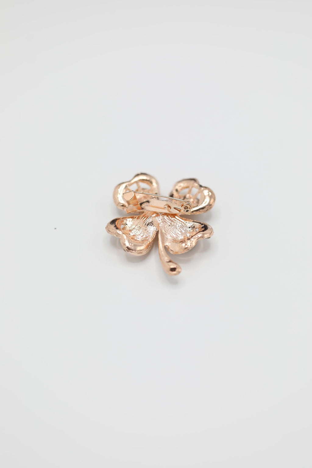 Rose Gold-Tone Four-Leaf Clover Brooch with Rhinestone & Opalescent Accents