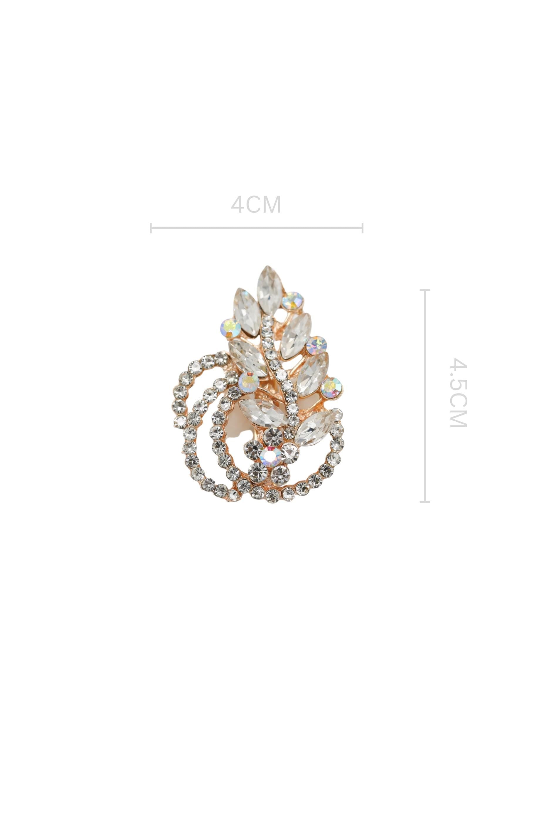 Silver Gold Crystal Leaf Swirl Brooch with Rhinestone & Opalescent Accents
