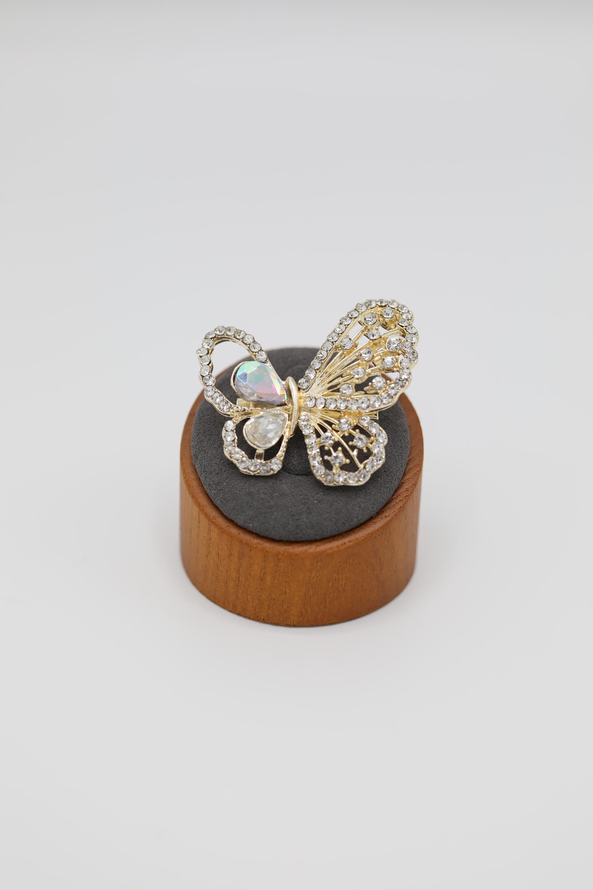 Gold-Tone Butterfly Brooch with Silver Rhinestone Embellishments