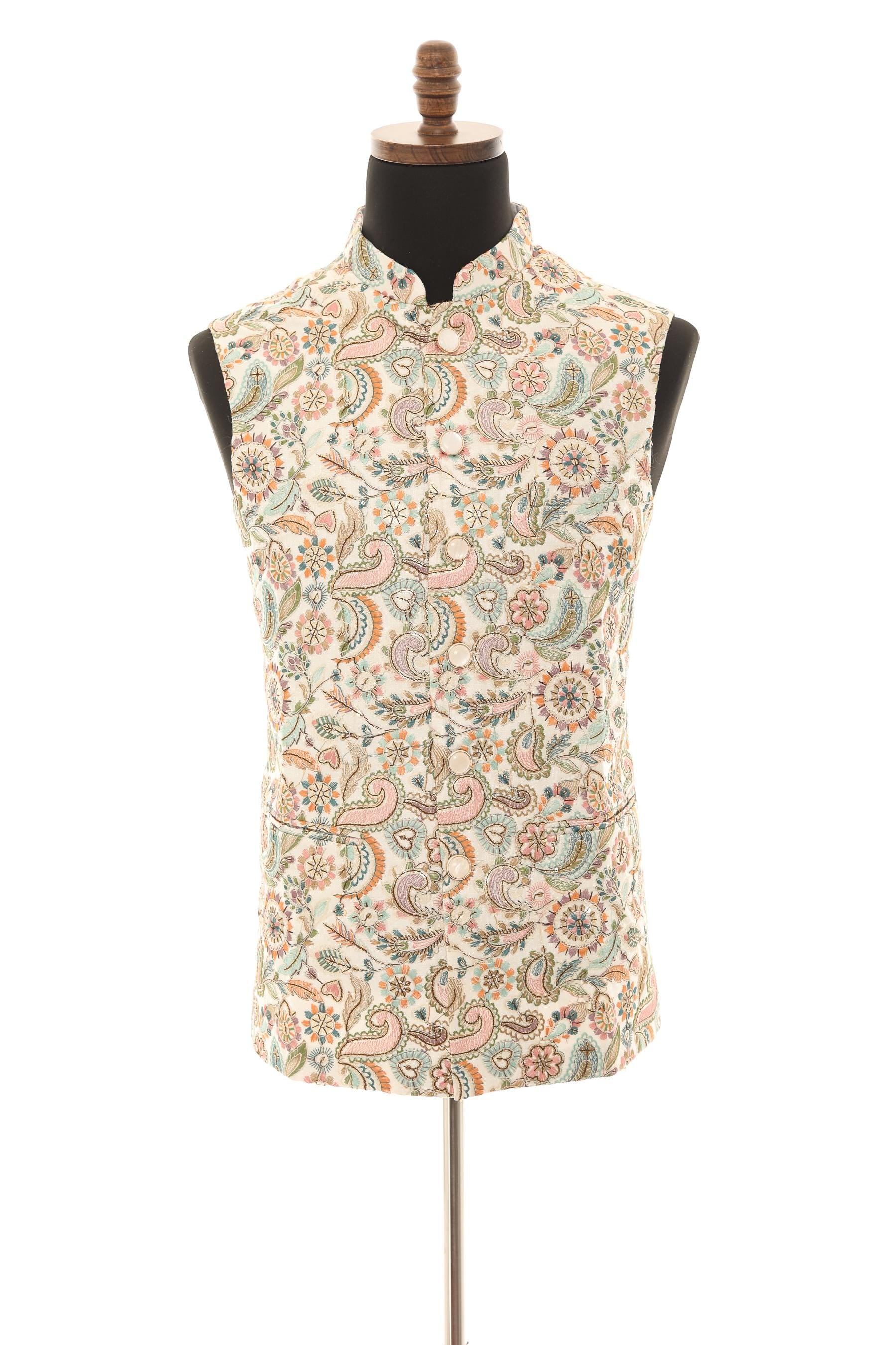 White Nehru Vest | Floral Embroidery | Premium Fabric