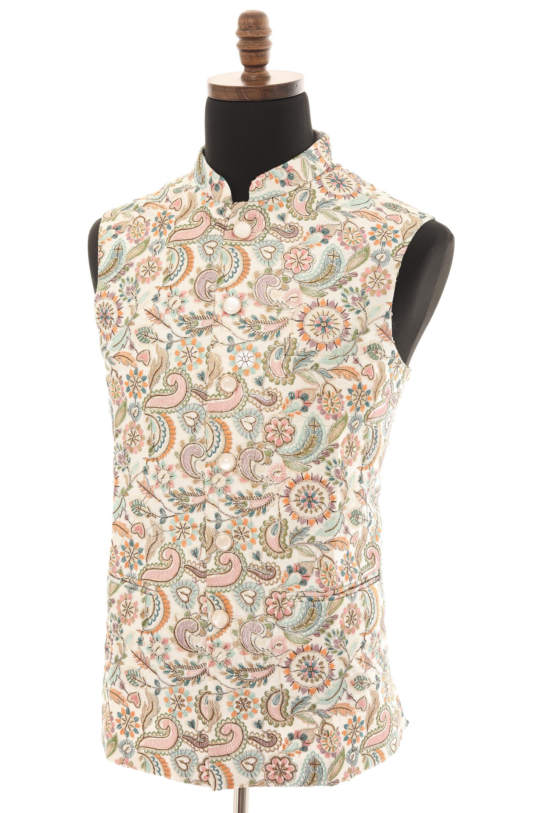 White Nehru Vest | Floral Embroidery | Premium Fabric