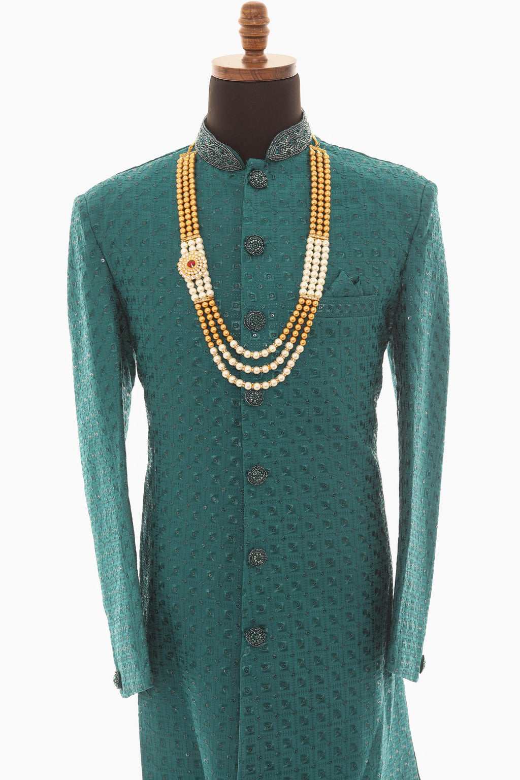Men's Sherwani Pearl Bead Necklace Gold Multi-Strand Mala For Wedding