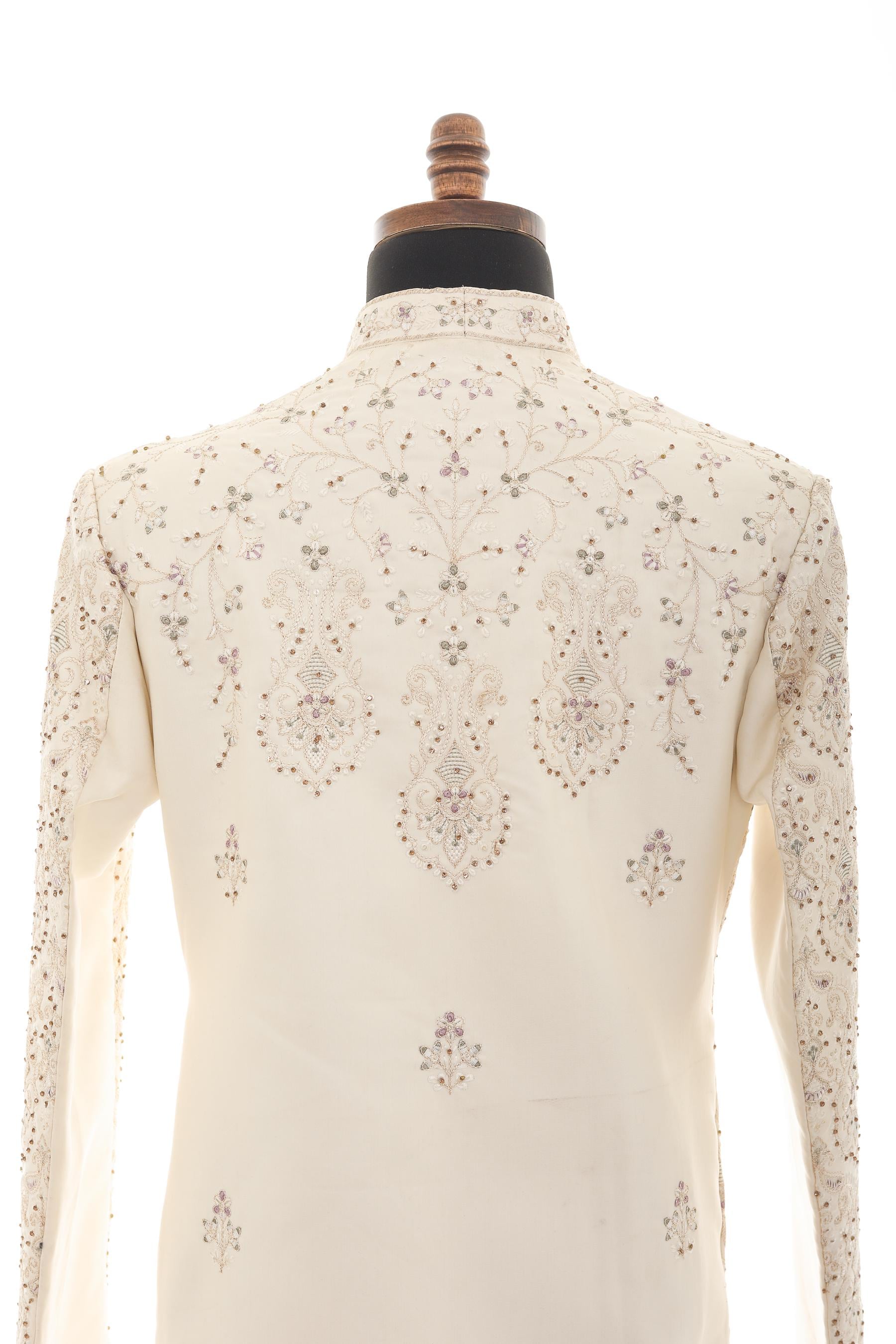 Ivory Embroidered Sherwani for Men | Wedding Groom Sherwani | Indian Pakistani Ethnic Wear | Handcrafted Festive Coat