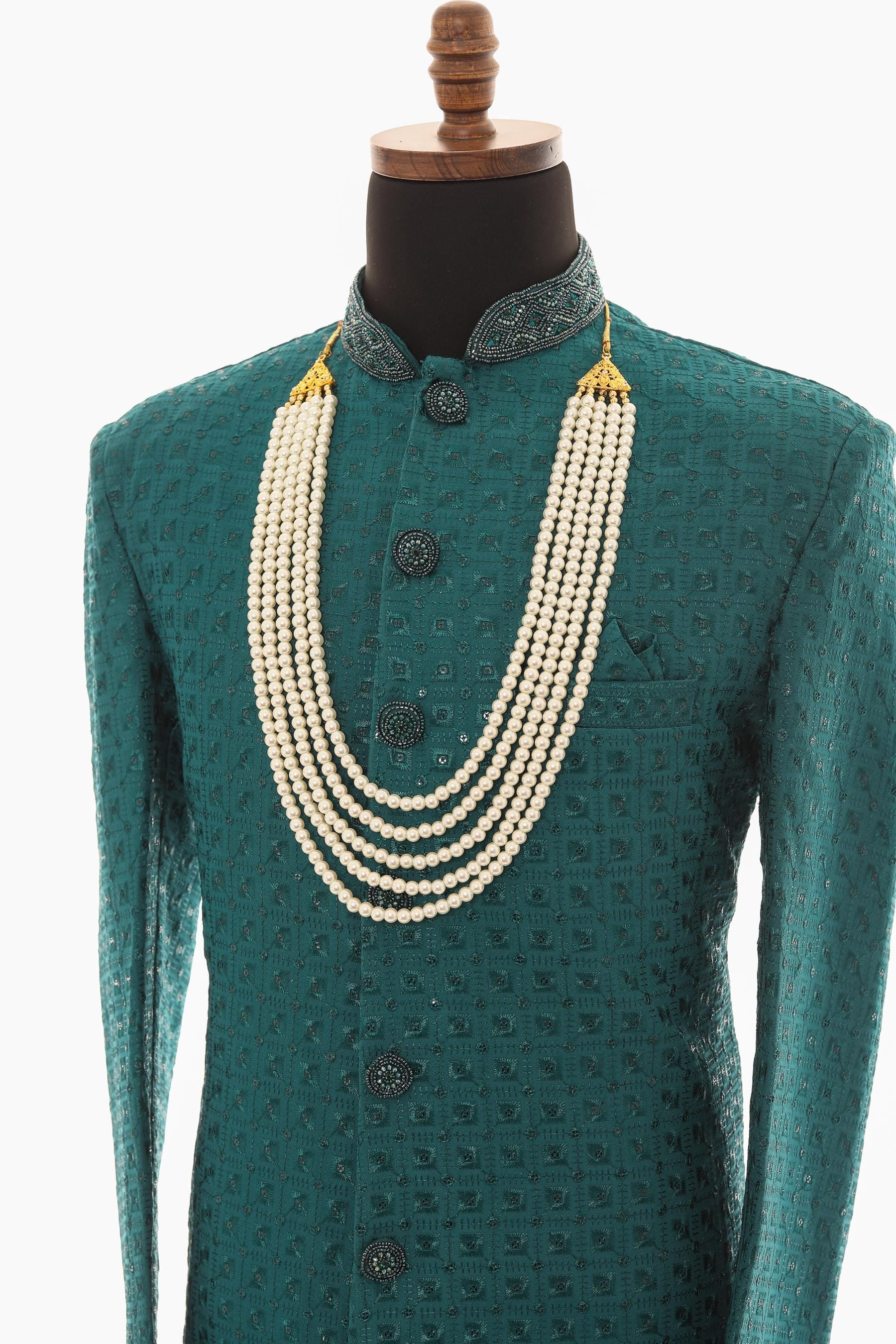 Men White Moti Necklace – Classic Pearl Mala for Traditional Wear