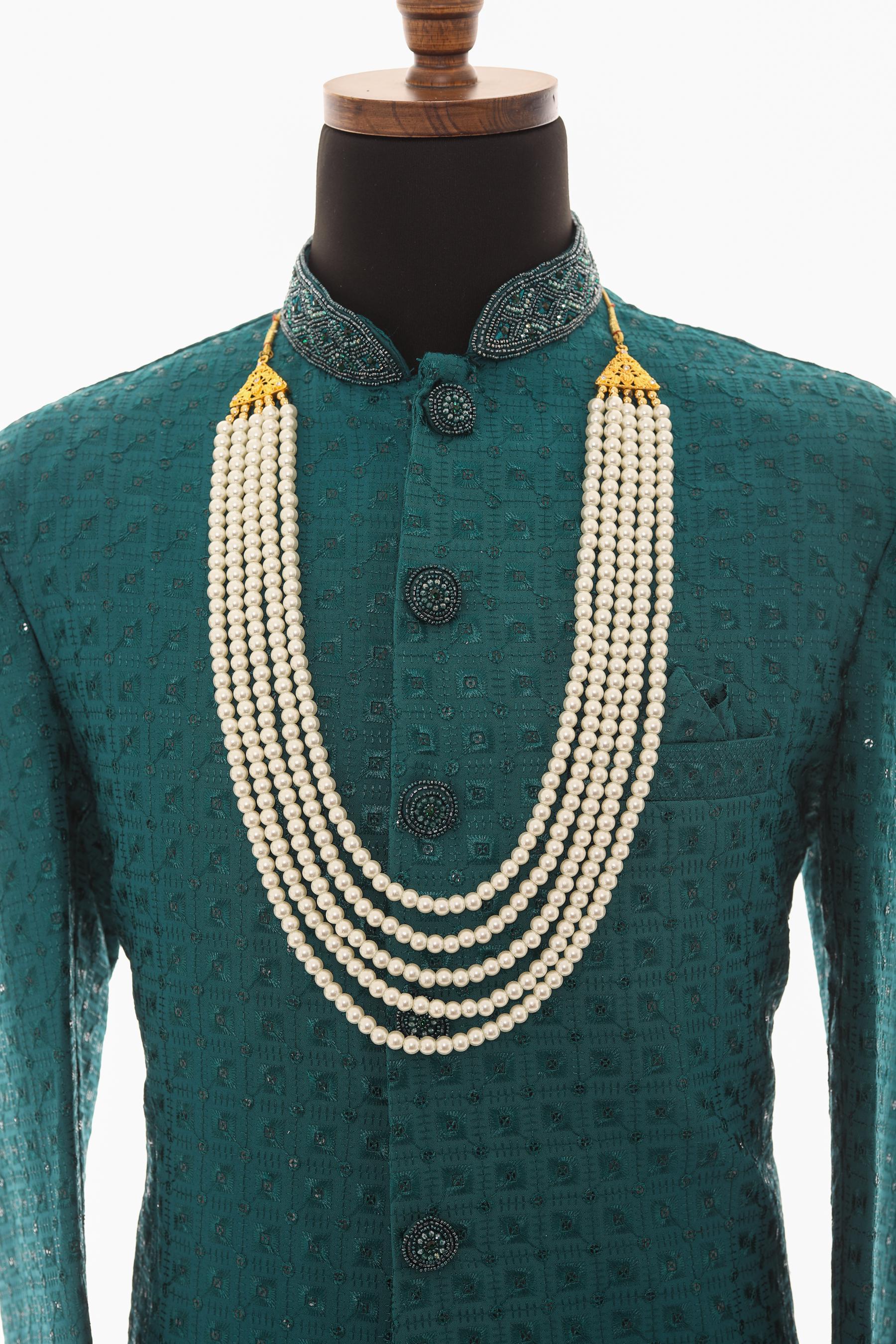 Men White Moti Necklace – Classic Pearl Mala for Traditional Wear