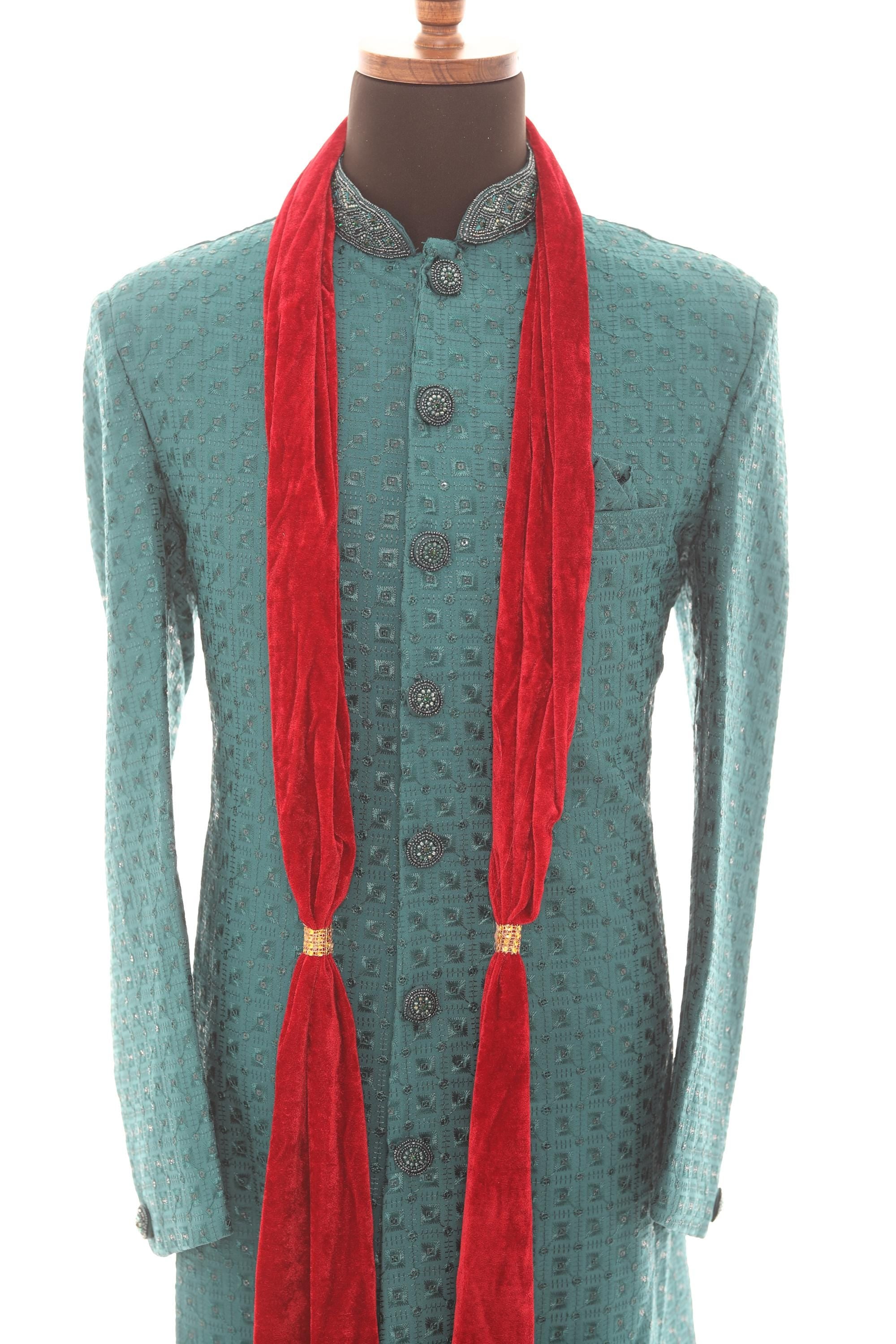 Men's Velvet Wedding Stole | Maroon Groom Scarf for Sherwani & Ethnic Wear