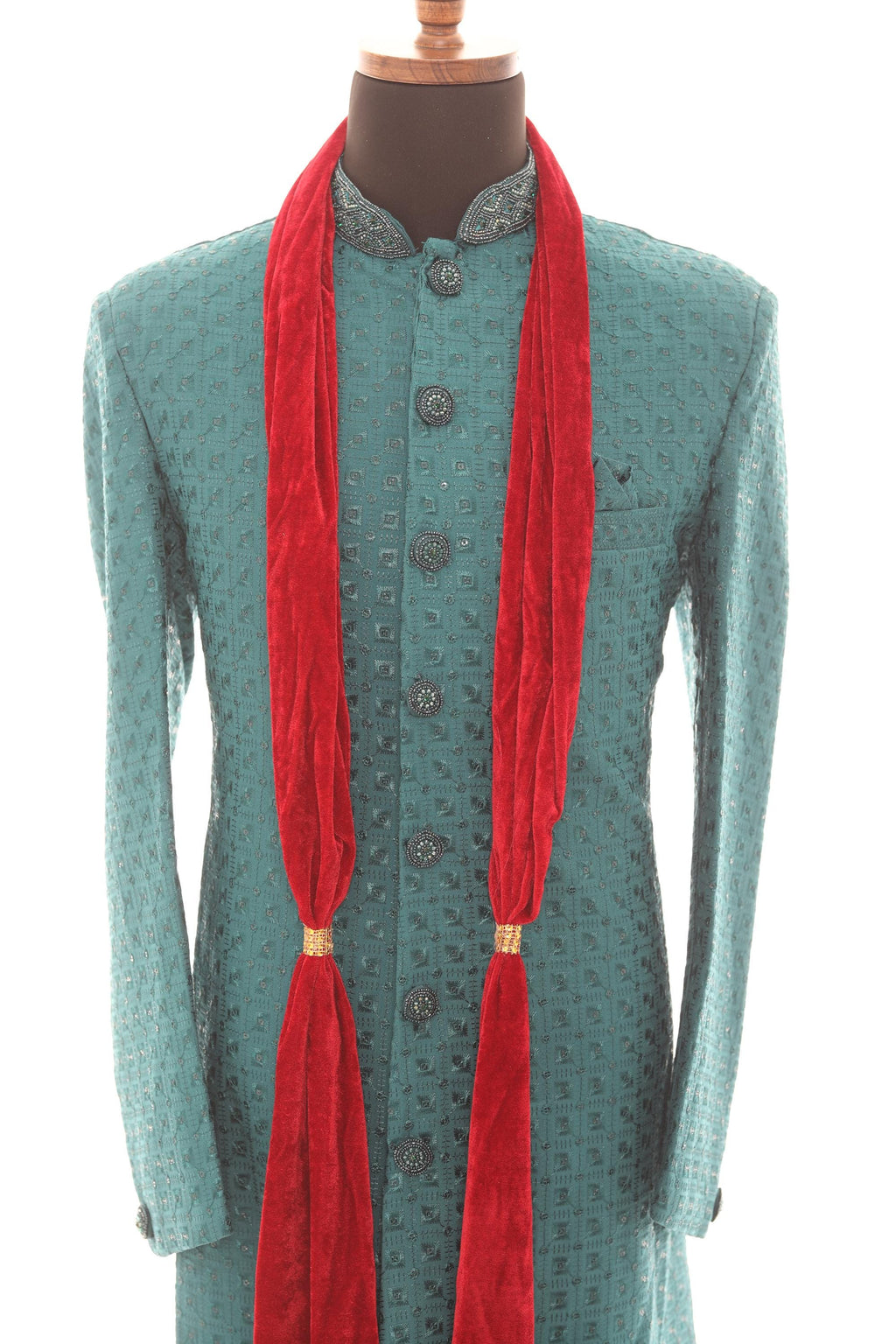 Men Velvet Wedding Stole – Maroon Groom Scarf for Sherwani