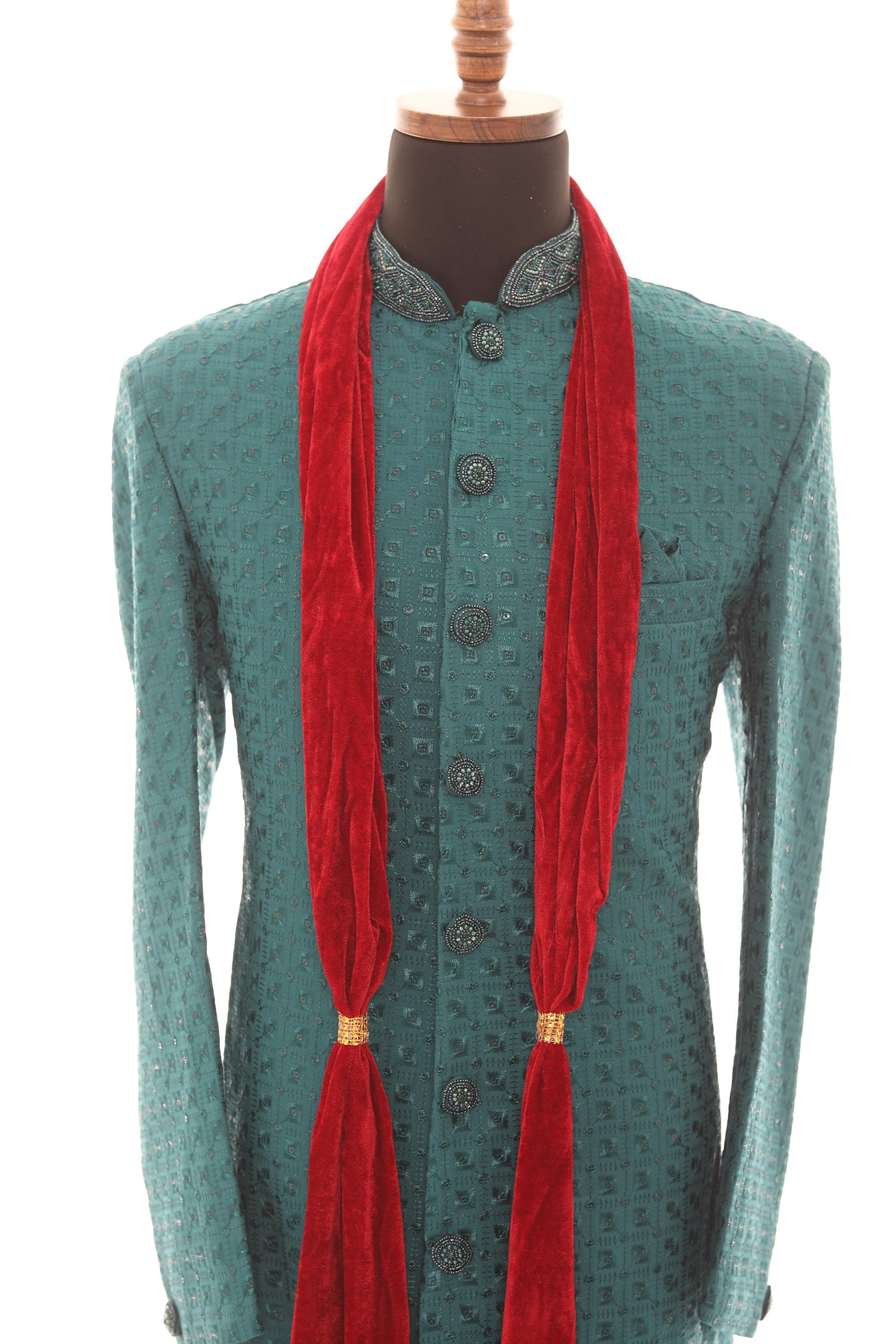 Men's Velvet Wedding Stole | Maroon Groom Scarf for Sherwani & Ethnic Wear