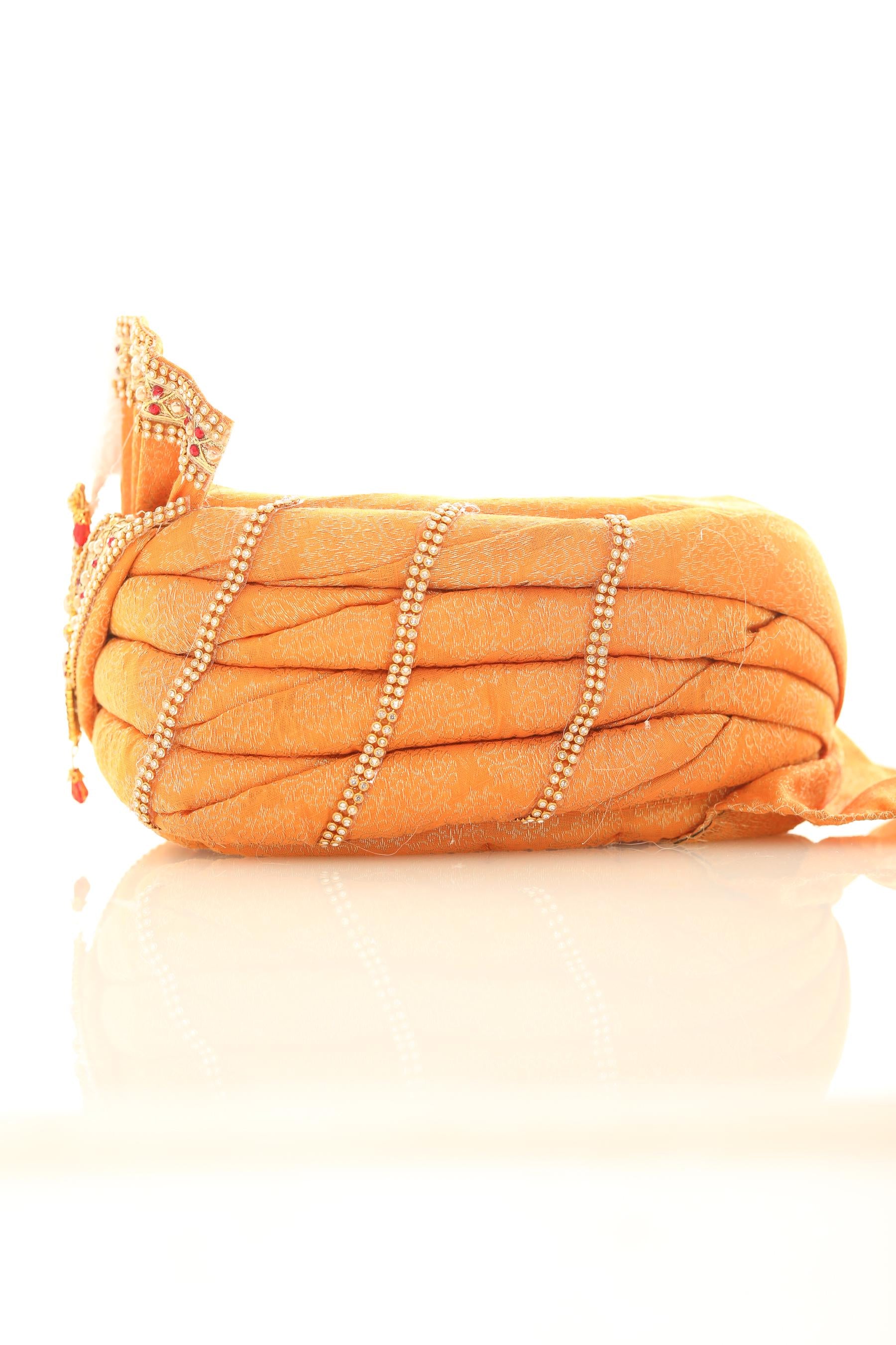 Soft Orange Groom Turban Jacquard Fabric with Kalgi