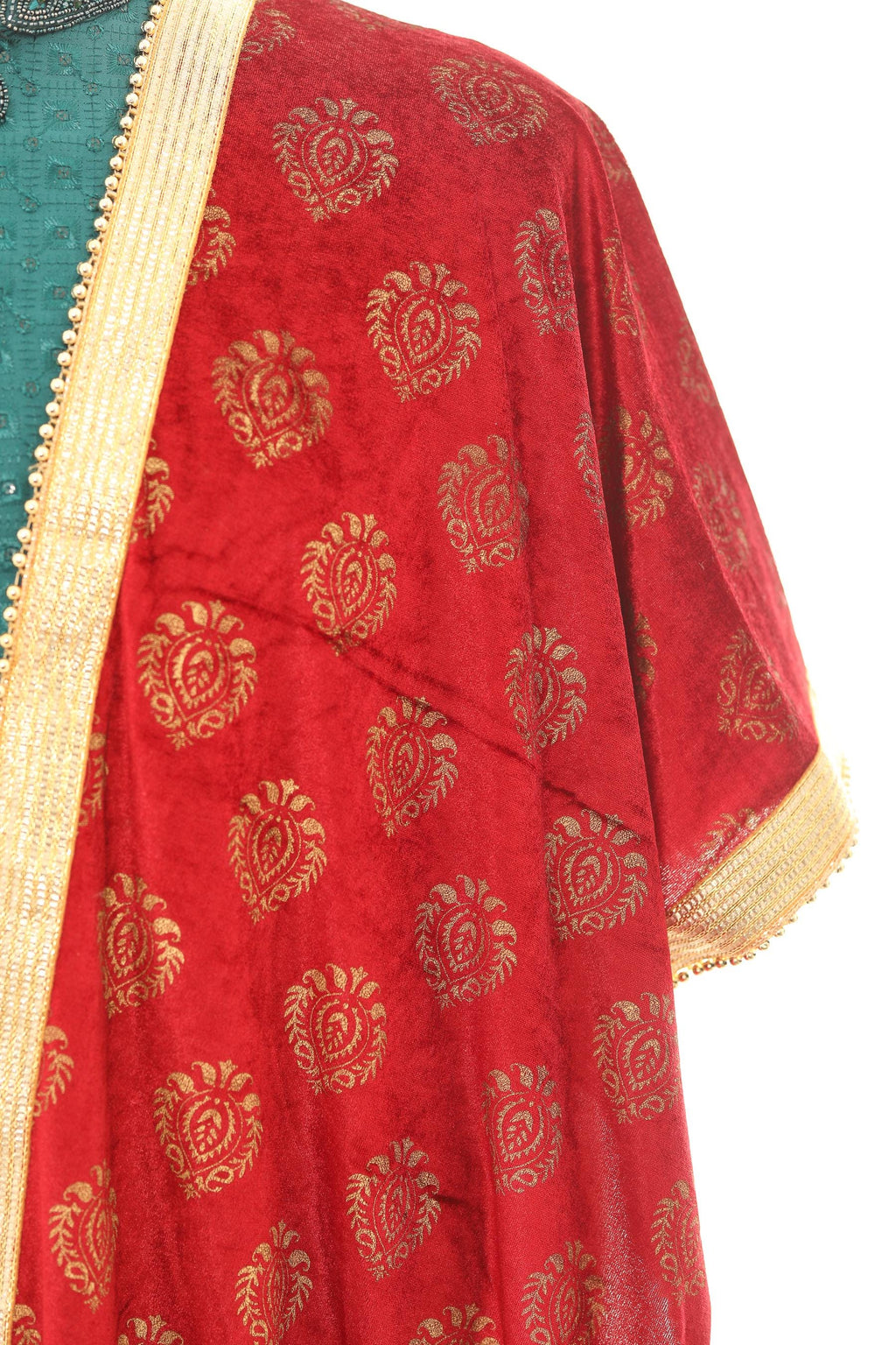 Maroon Velvet Scarf with Gold Block Print for Men