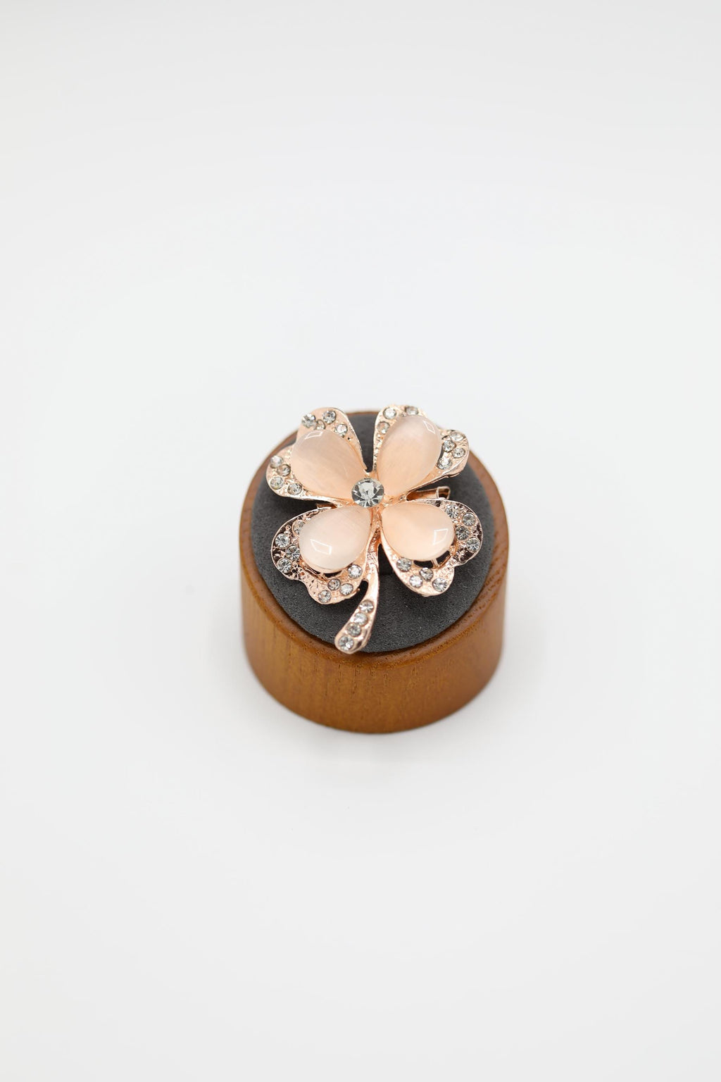 Rose Gold-Tone Four-Leaf Clover Brooch with Rhinestone & Opalescent Accents