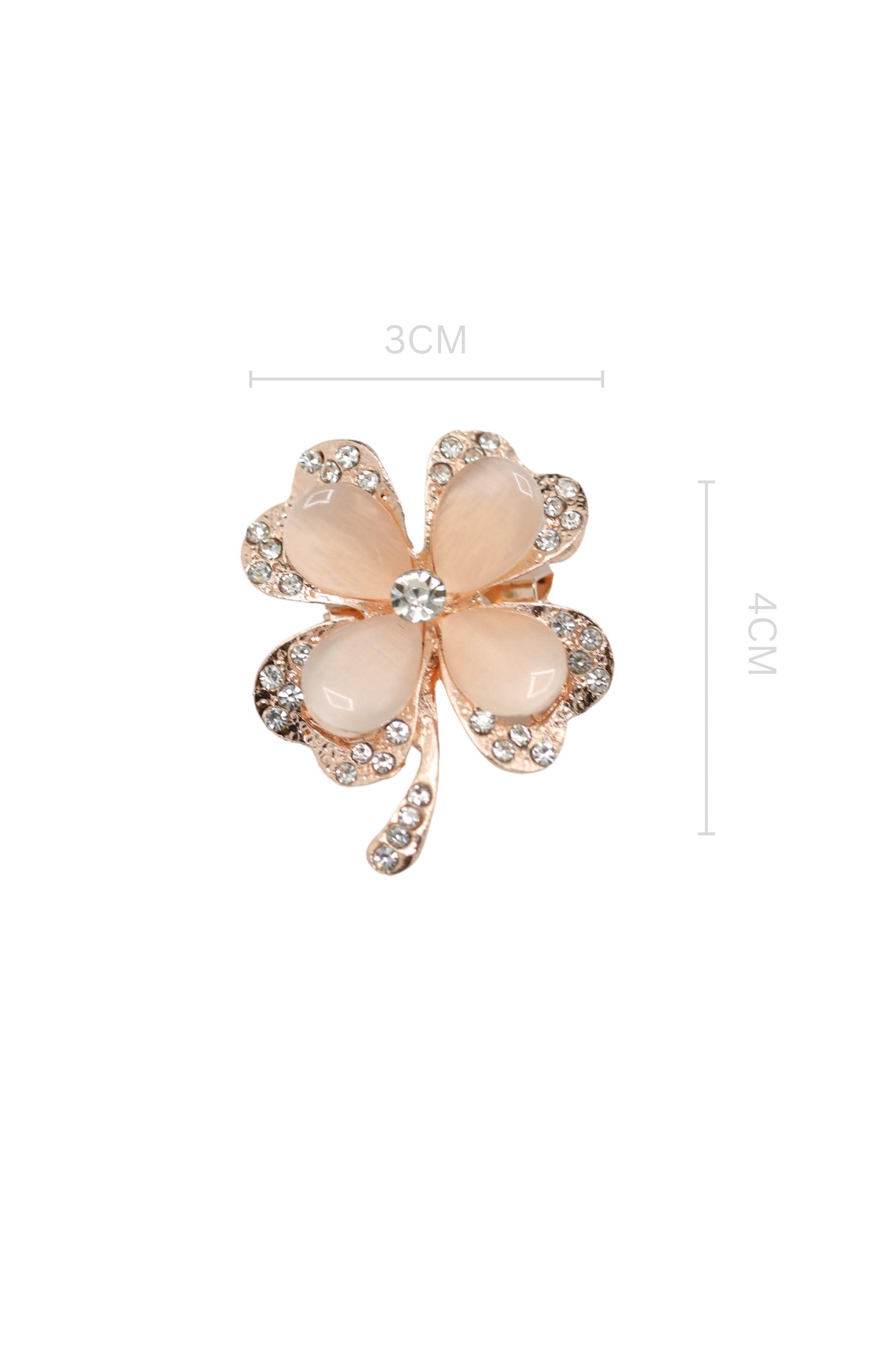 Rose Gold-Tone Four-Leaf Clover Brooch with Rhinestone & Opalescent Accents