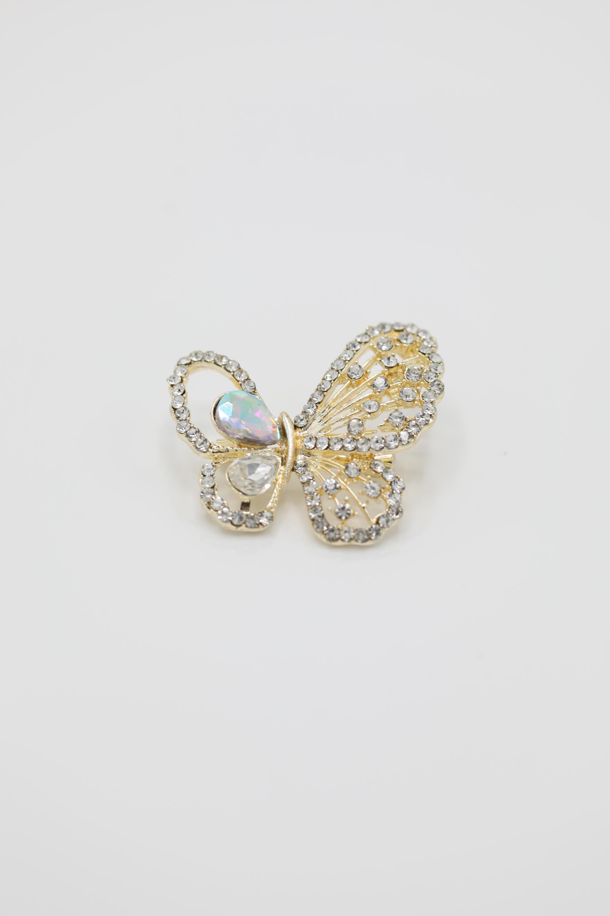 Gold-Tone Butterfly Brooch with Silver Rhinestone Embellishments