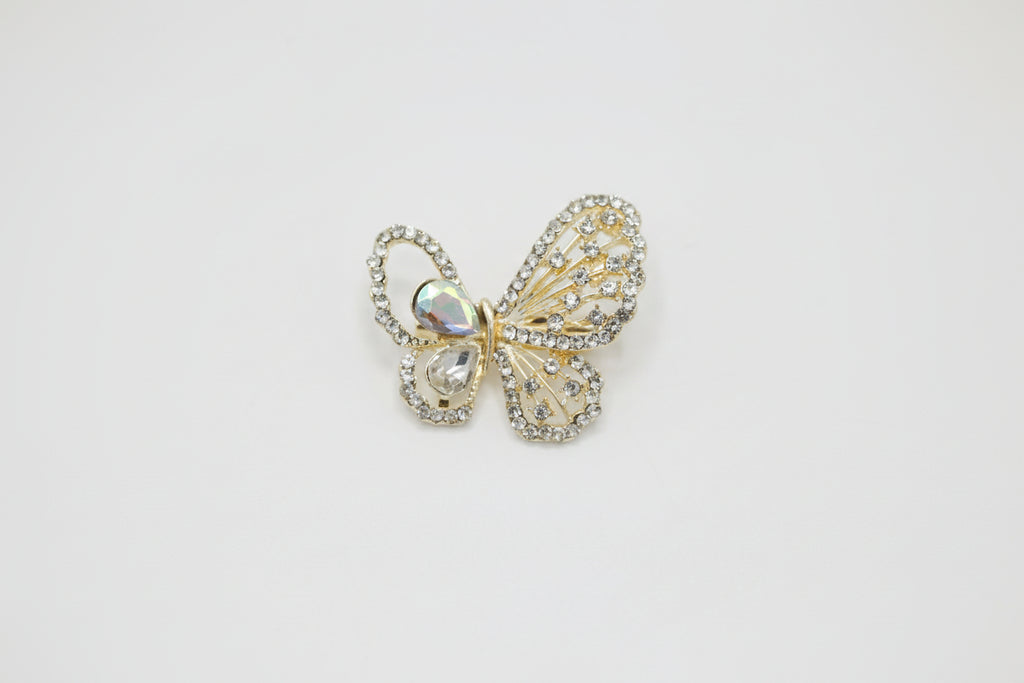 Gold-Tone Butterfly Brooch with Silver Rhinestone Embellishments