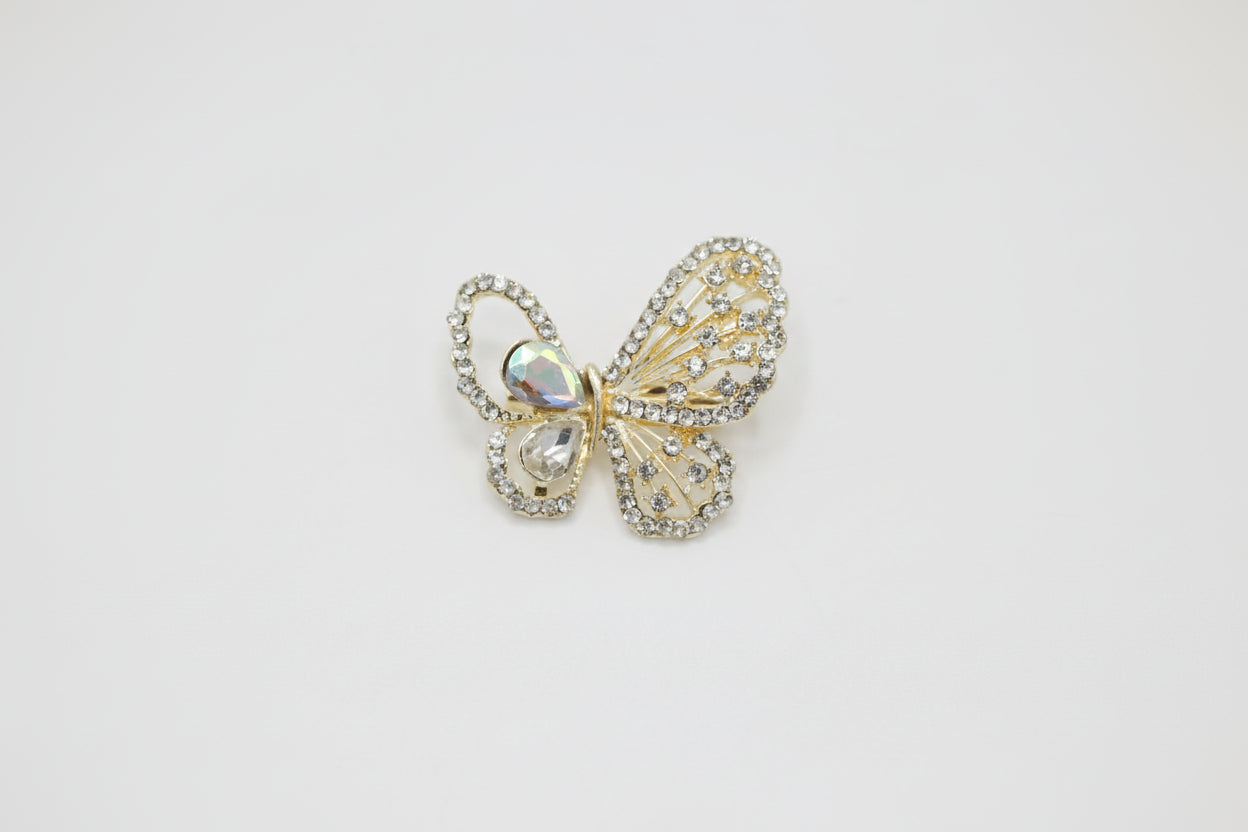 Gold-Tone Butterfly Brooch with Silver Rhinestone Embellishments