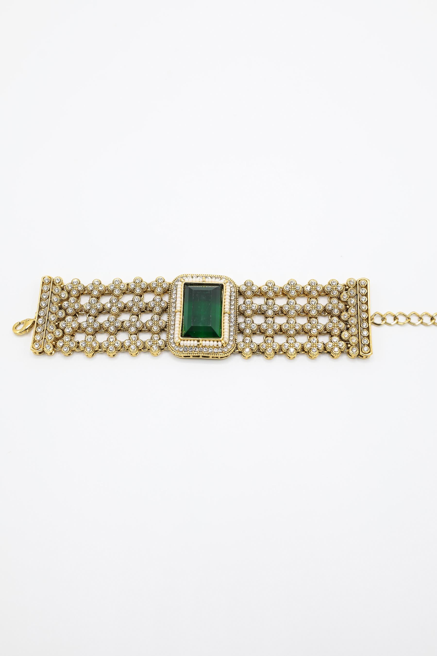 Gold With Emerald Stone Unisex Bracelet