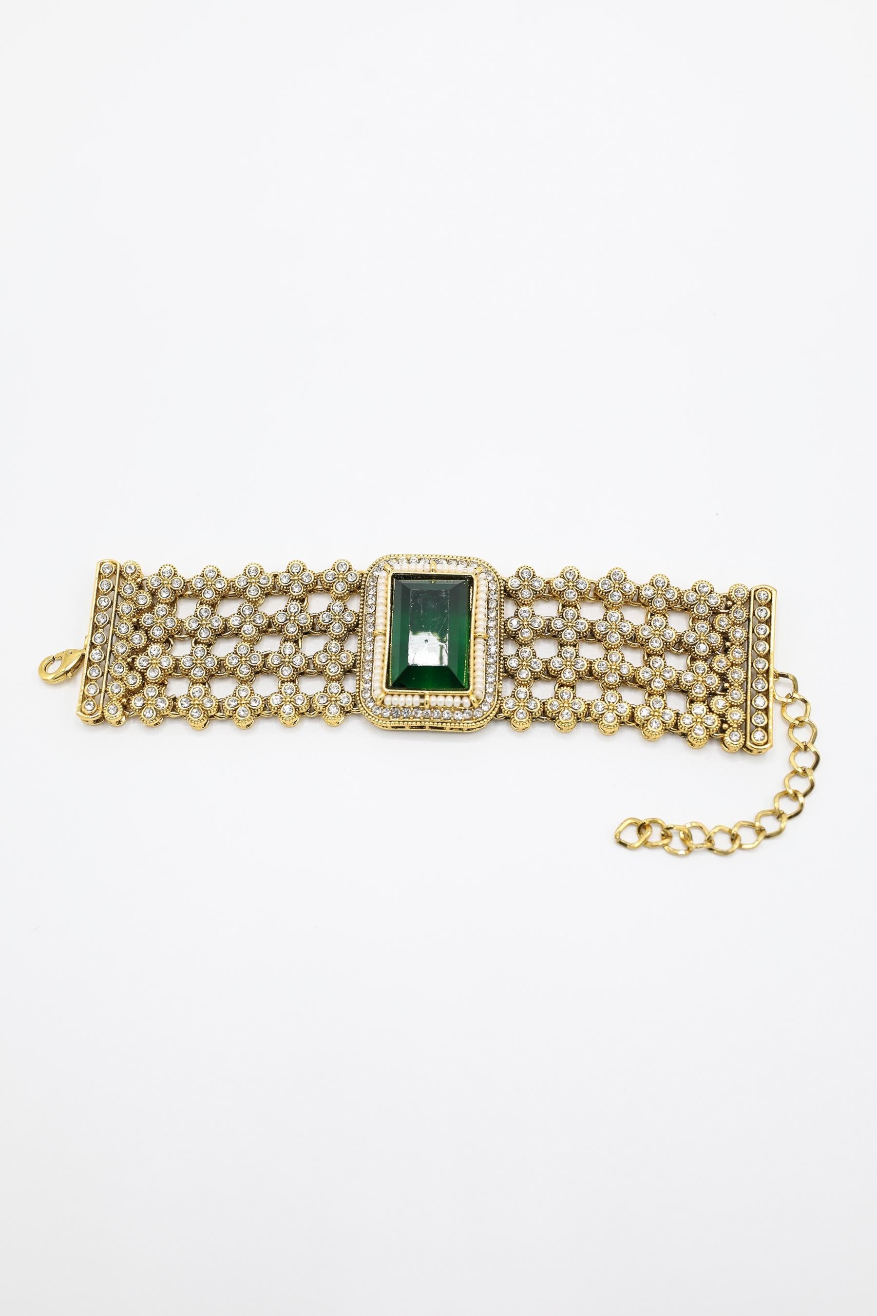Gold With Emerald Stone Unisex Bracelet