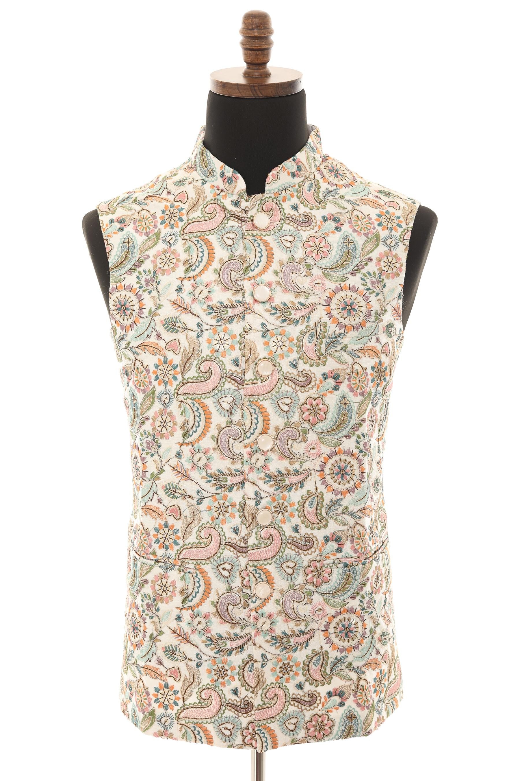 White Nehru Vest | Floral Embroidery | Premium Fabric