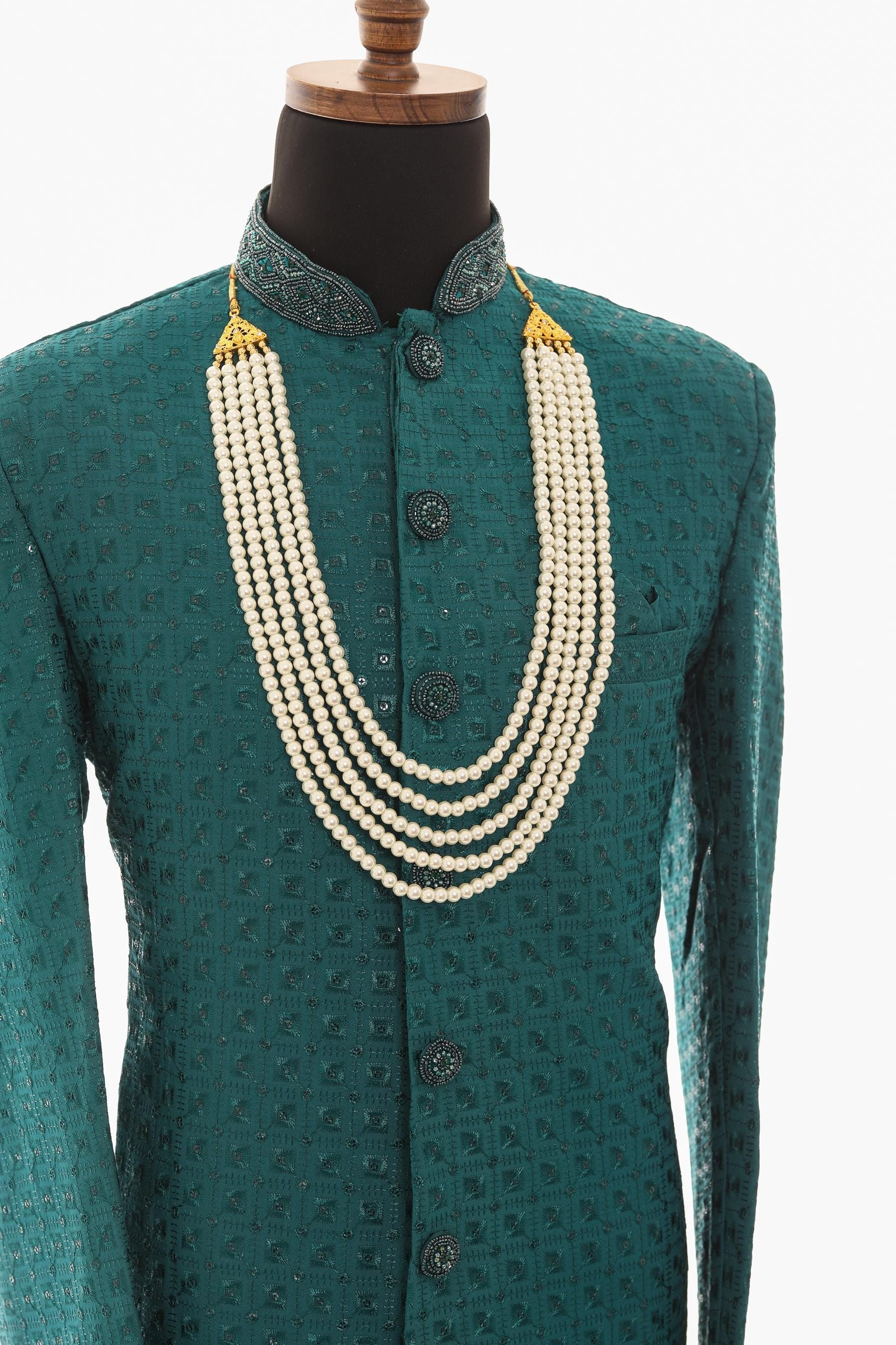 Men White Moti Necklace – Classic Pearl Mala for Traditional Wear