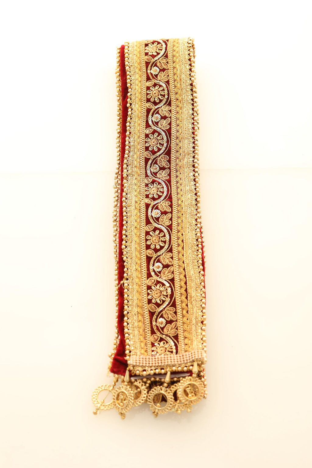 Men Embroidered Wedding Stole – Maroon & Gold Sherwani Scarf