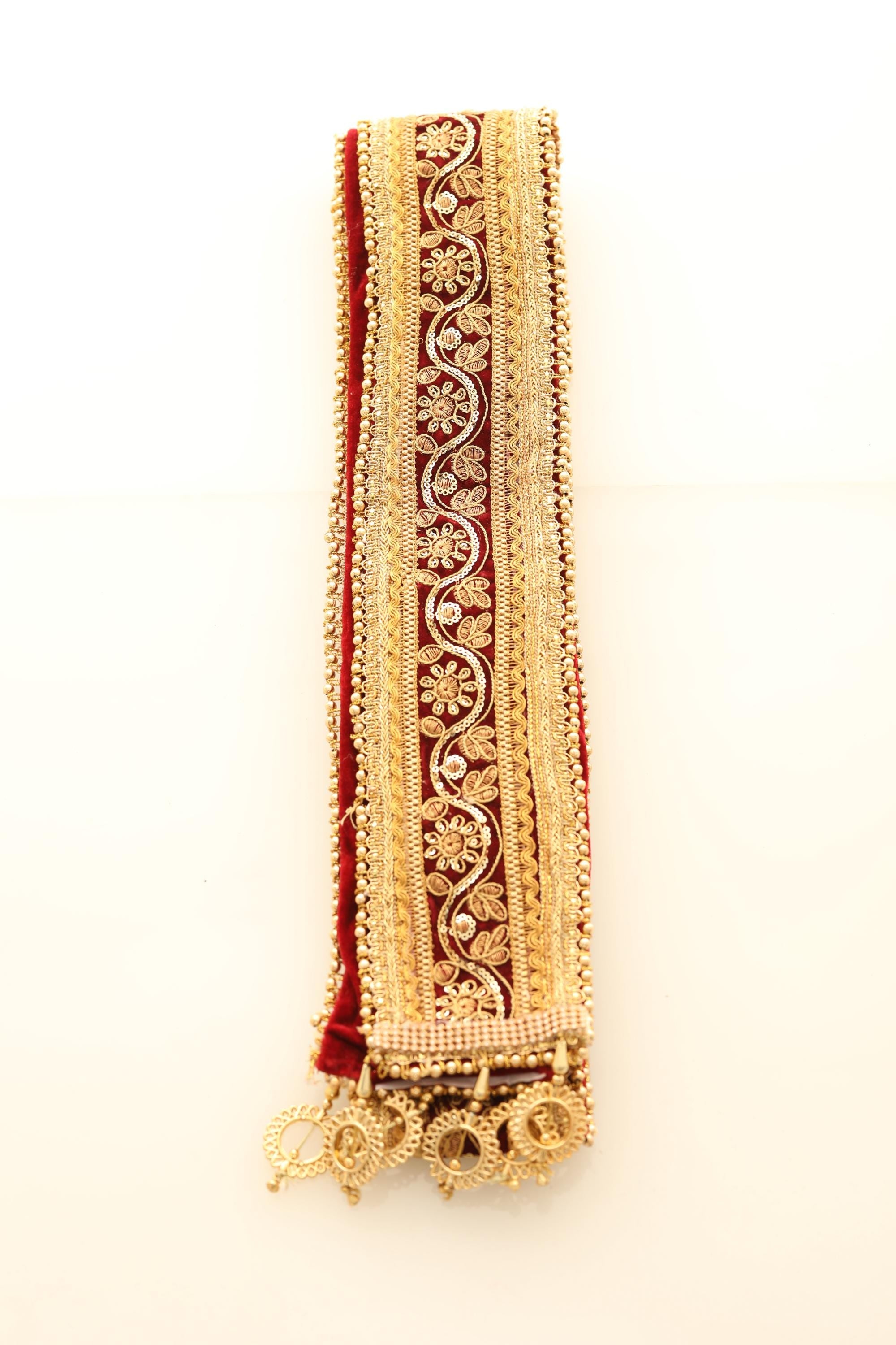Men Embroidered Wedding Stole – Maroon & Gold Sherwani Scarf