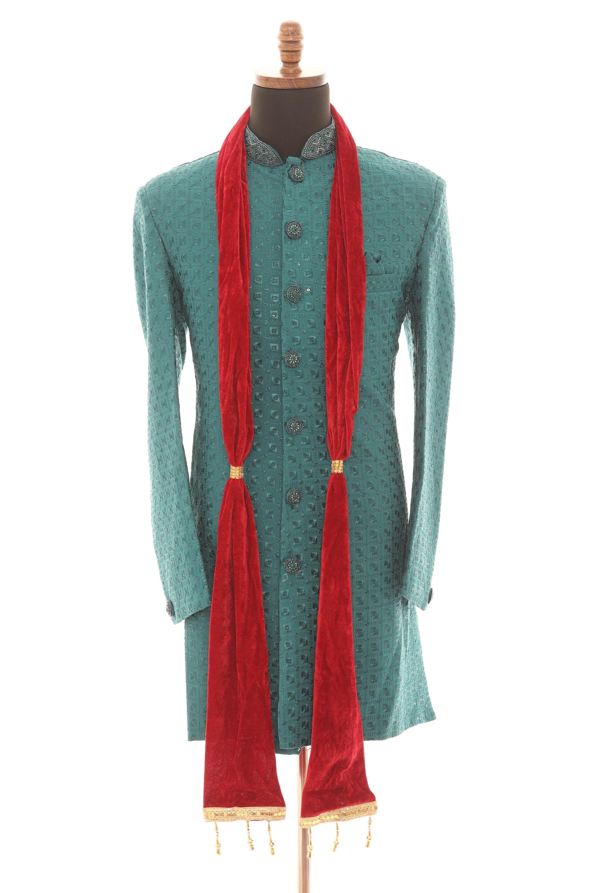 Men's Velvet Wedding Stole | Maroon Groom Scarf for Sherwani & Ethnic Wear
