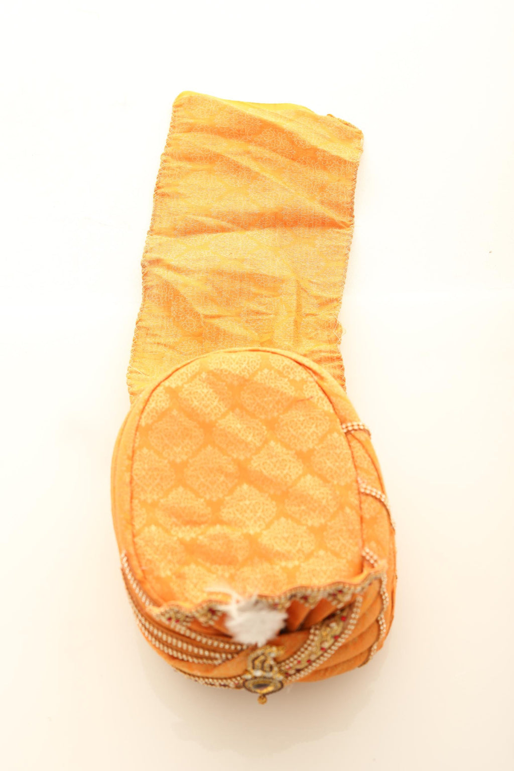 Soft Orange Groom Turban Jacquard Fabric with Kalgi