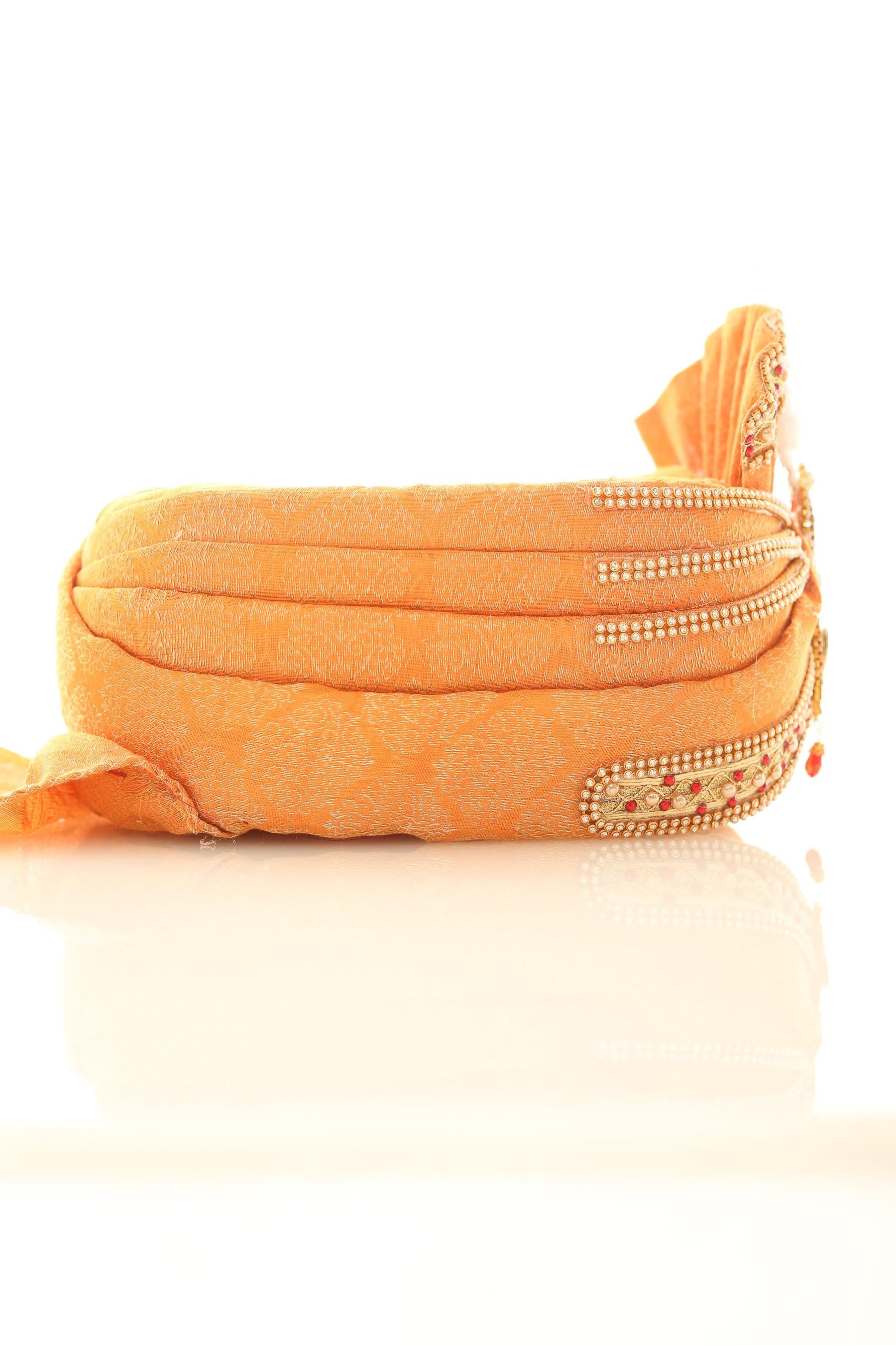 Soft Orange Groom Turban Jacquard Fabric with Kalgi