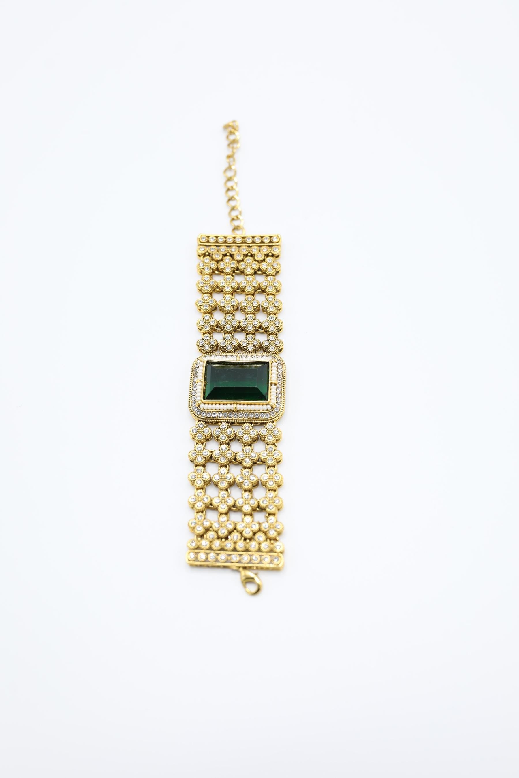 Gold With Emerald Stone Unisex Bracelet