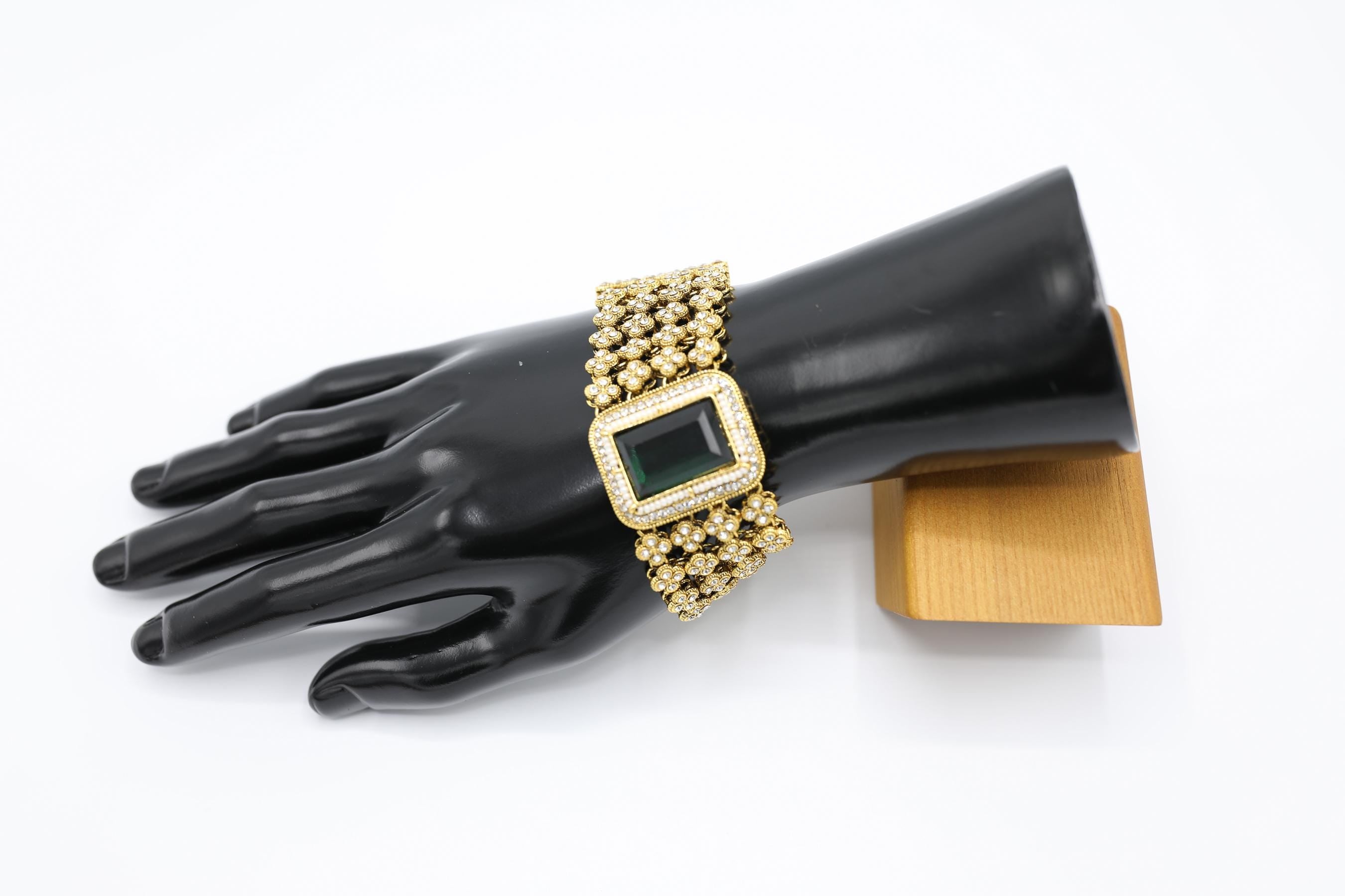 Gold With Emerald Stone Unisex Bracelet