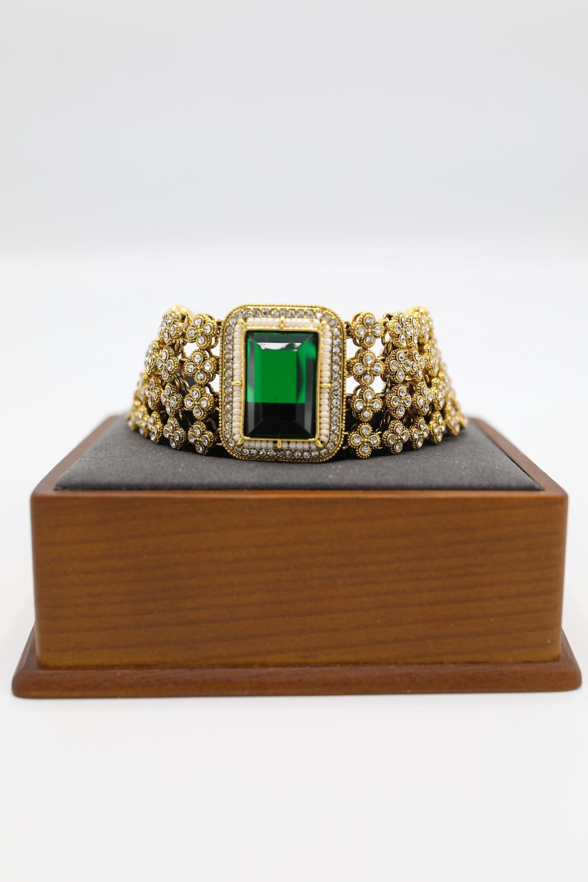 Gold With Emerald Stone Unisex Bracelet