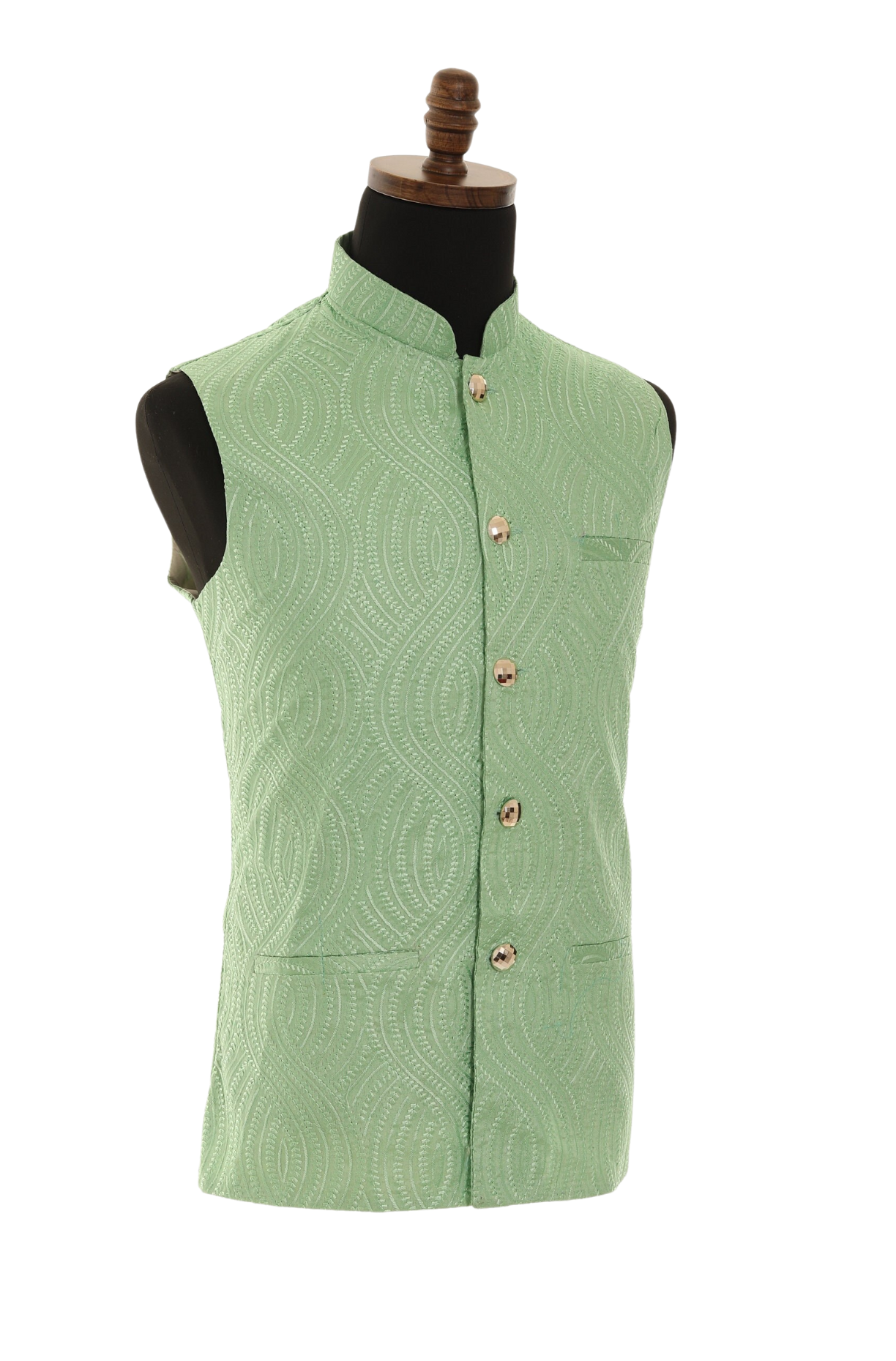 Men's Green Self embellished textured Thread Work Nehru Jacket