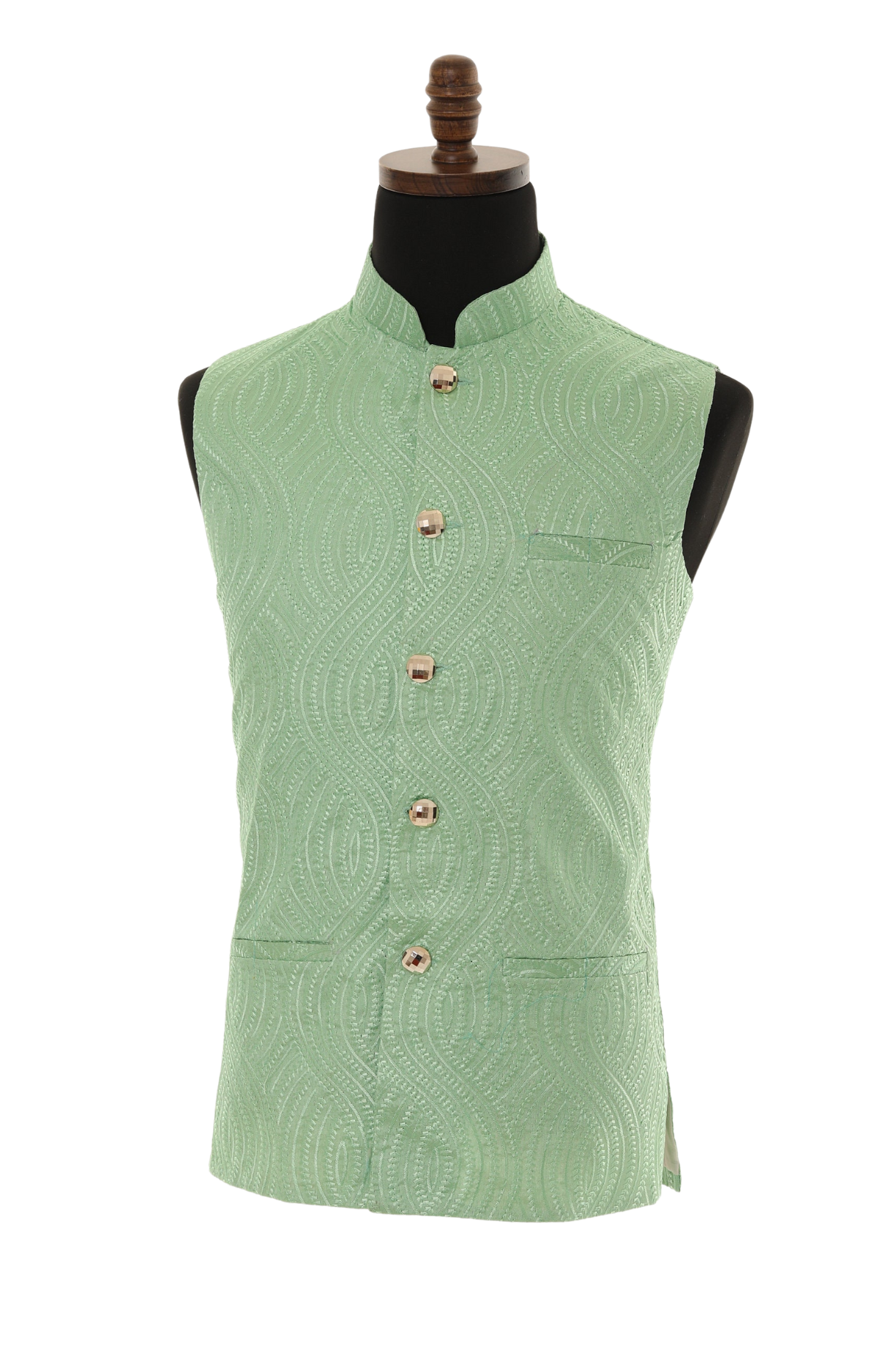 Men's Green Self embellished textured Thread Work Nehru Jacket