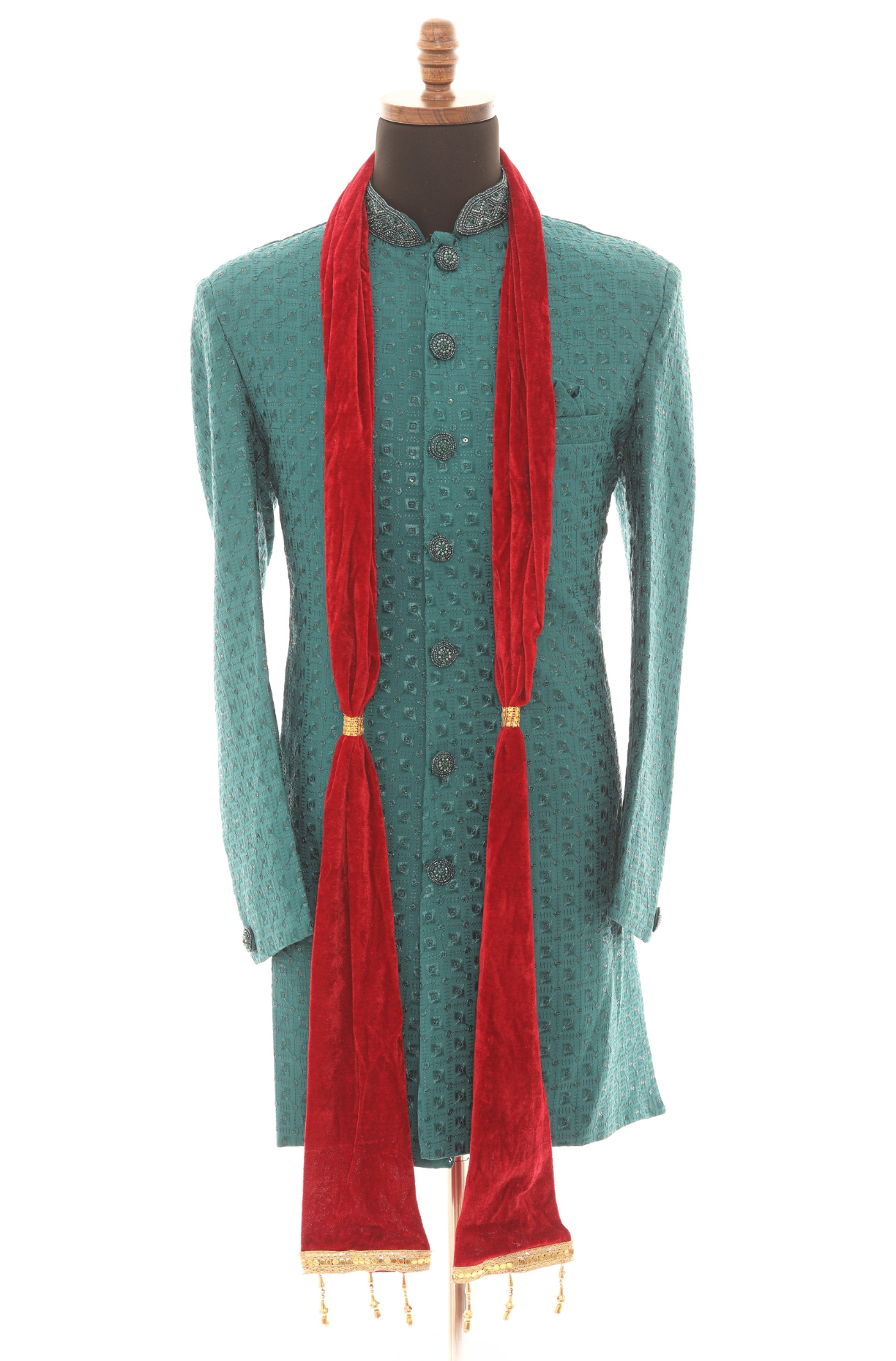 Men Velvet Wedding Stole – Maroon Groom Scarf for Sherwani