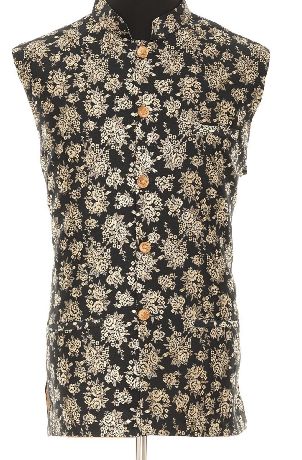 Men's Black & Gold Nehru Jacket, Sleeveless Jacket