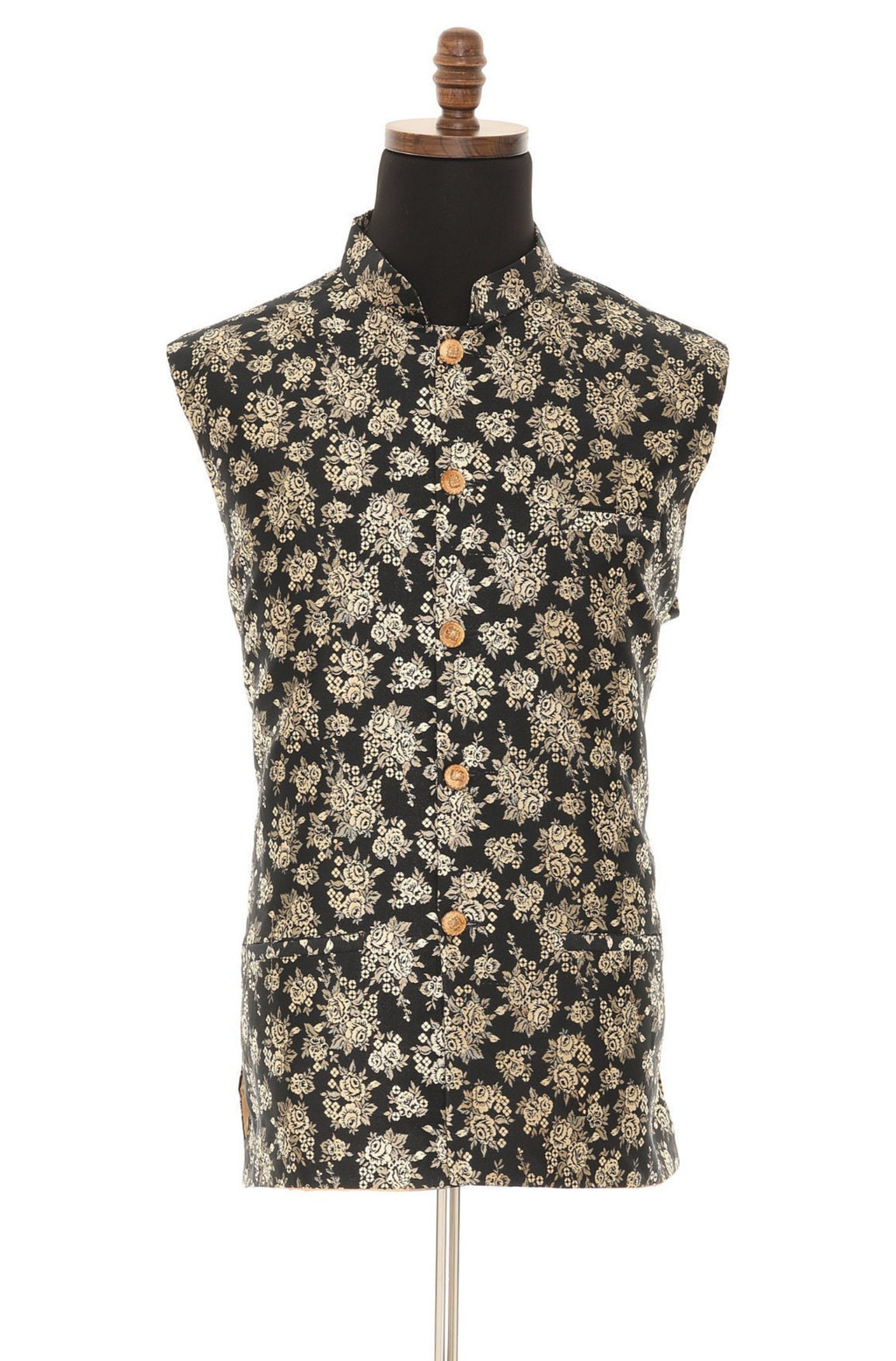Men's Black & Gold Nehru Jacket, Sleeveless Jacket
