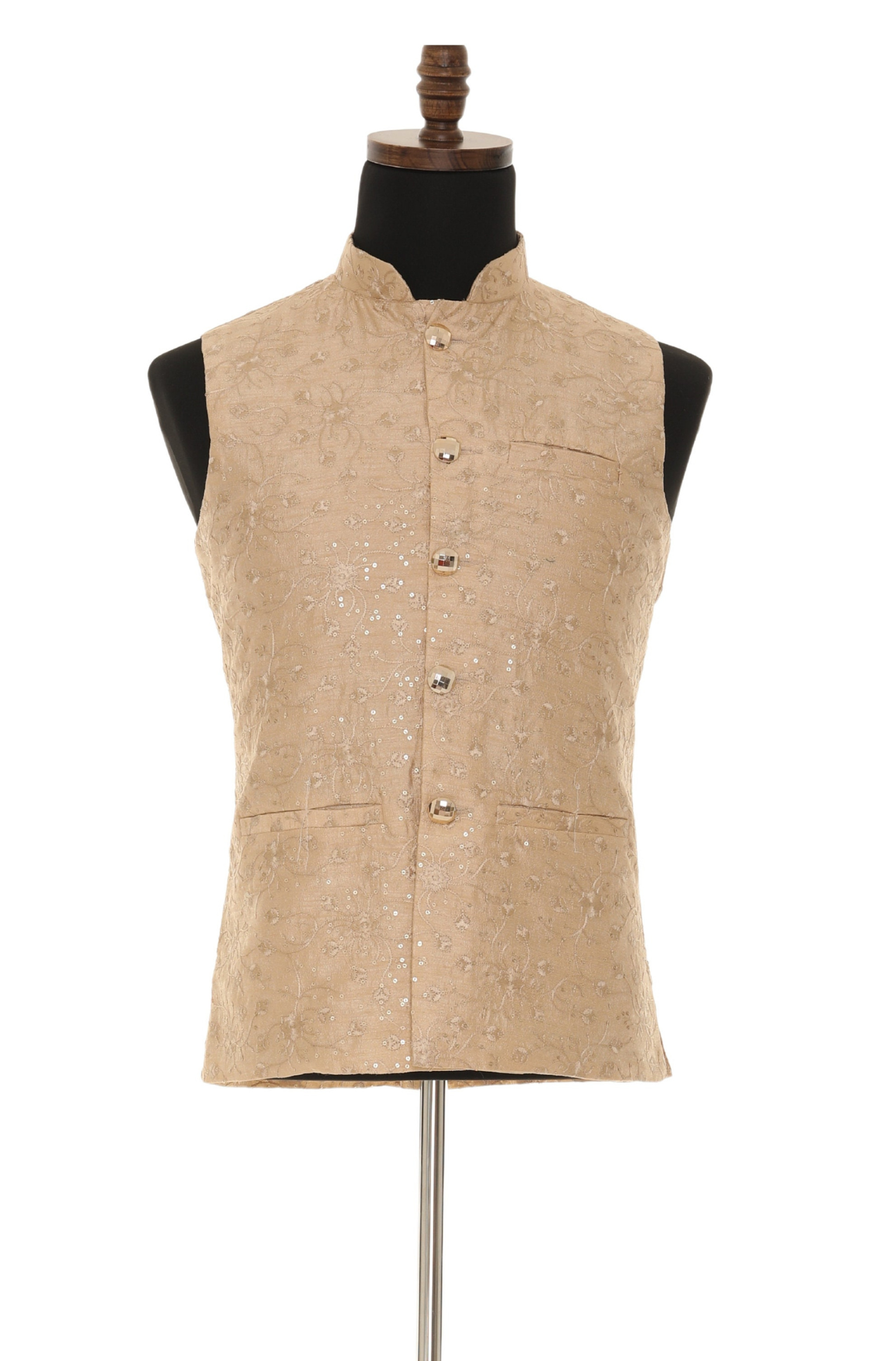 Men's Beige Shade With Thread Work Nehru Jacket